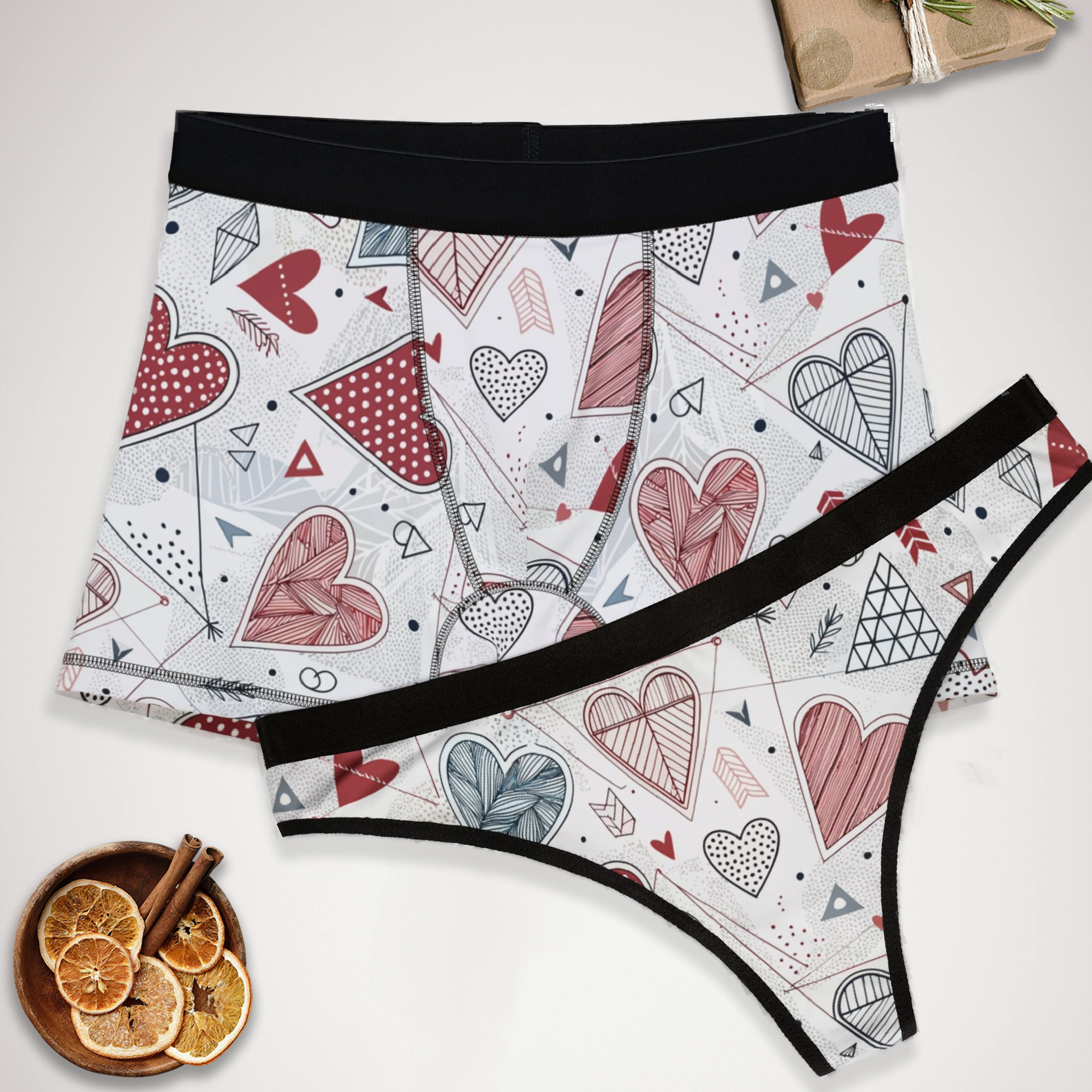 Matching underwear Valentine Heart Retro One for couples boxer & thong set