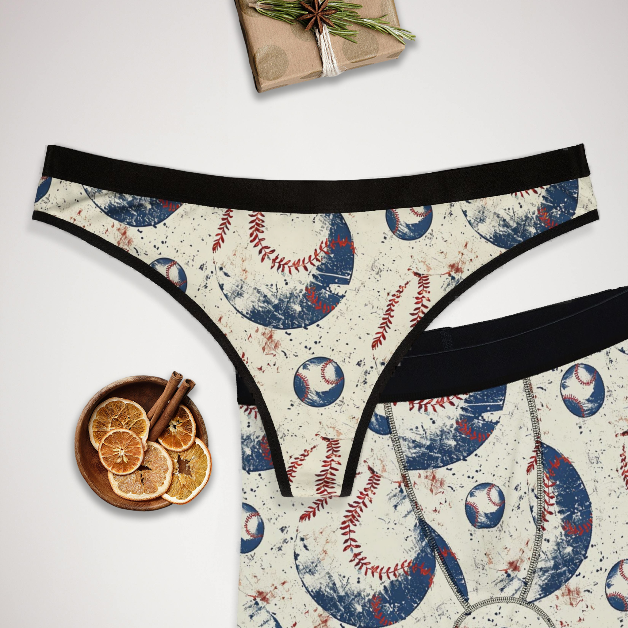 Matching underwear Retro Baseball for couples boxer & thong set