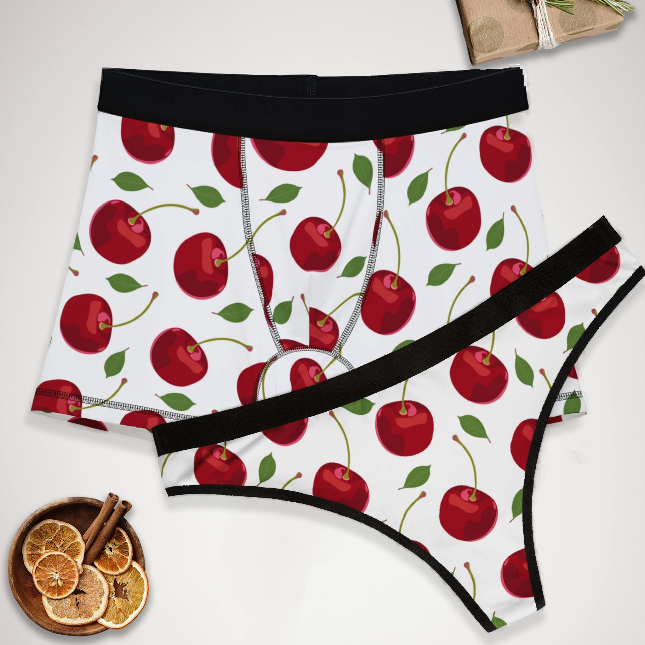 Matching underwear Cherry Fruit for couples boxer & thong set