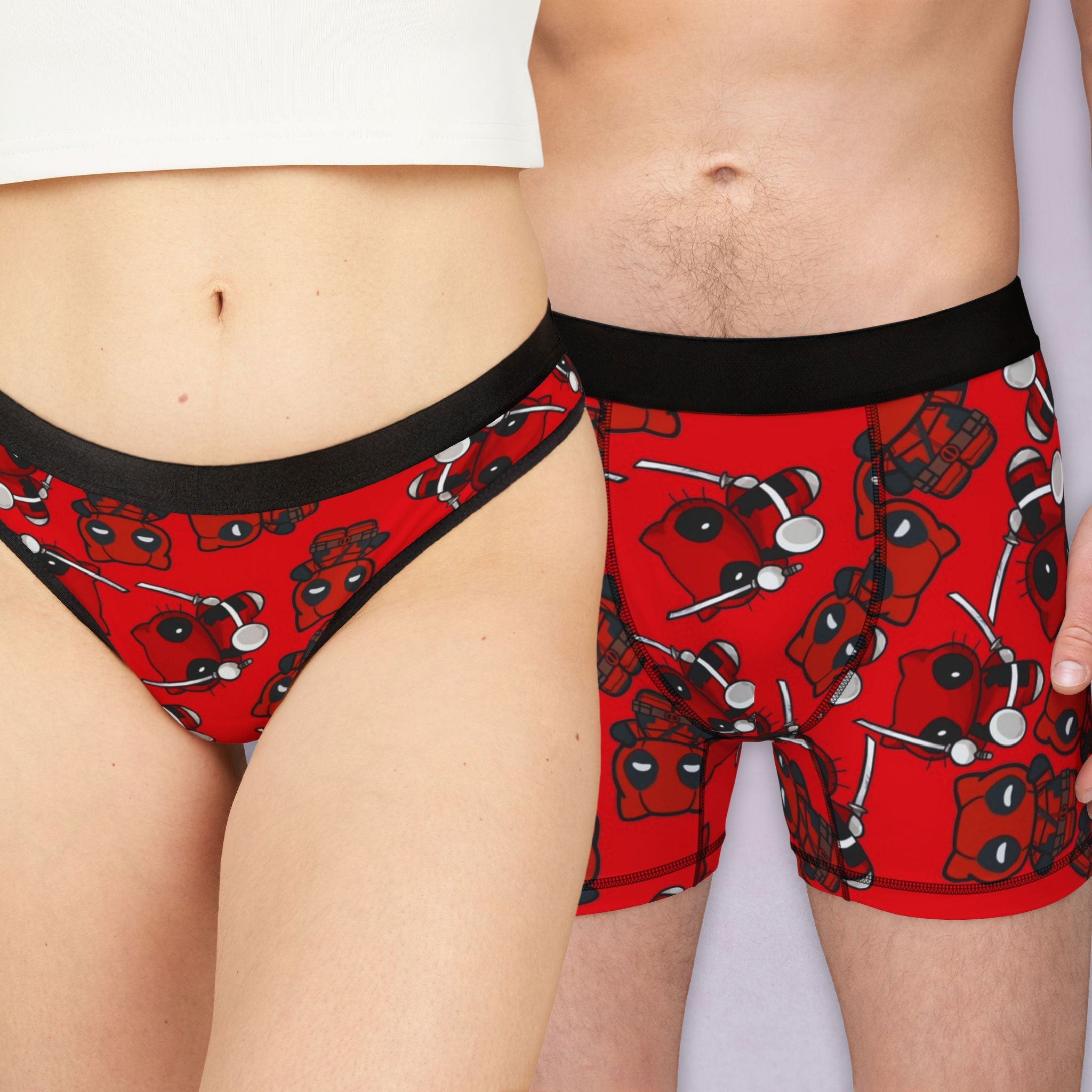 Matching underwear kitty deadpool for couples boxer & thong set