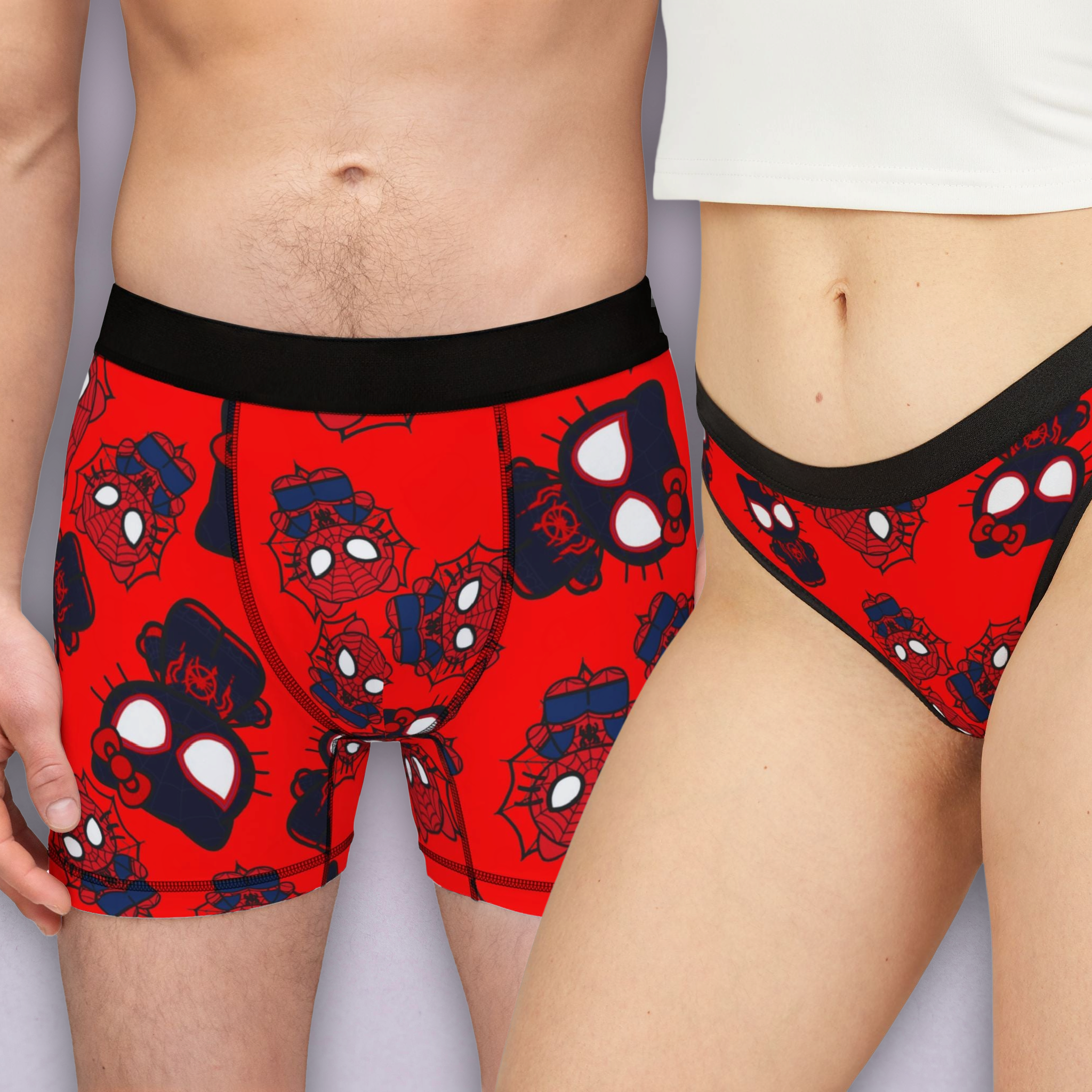 Couples matching  kitty spider dark character underwear set boxer and thong