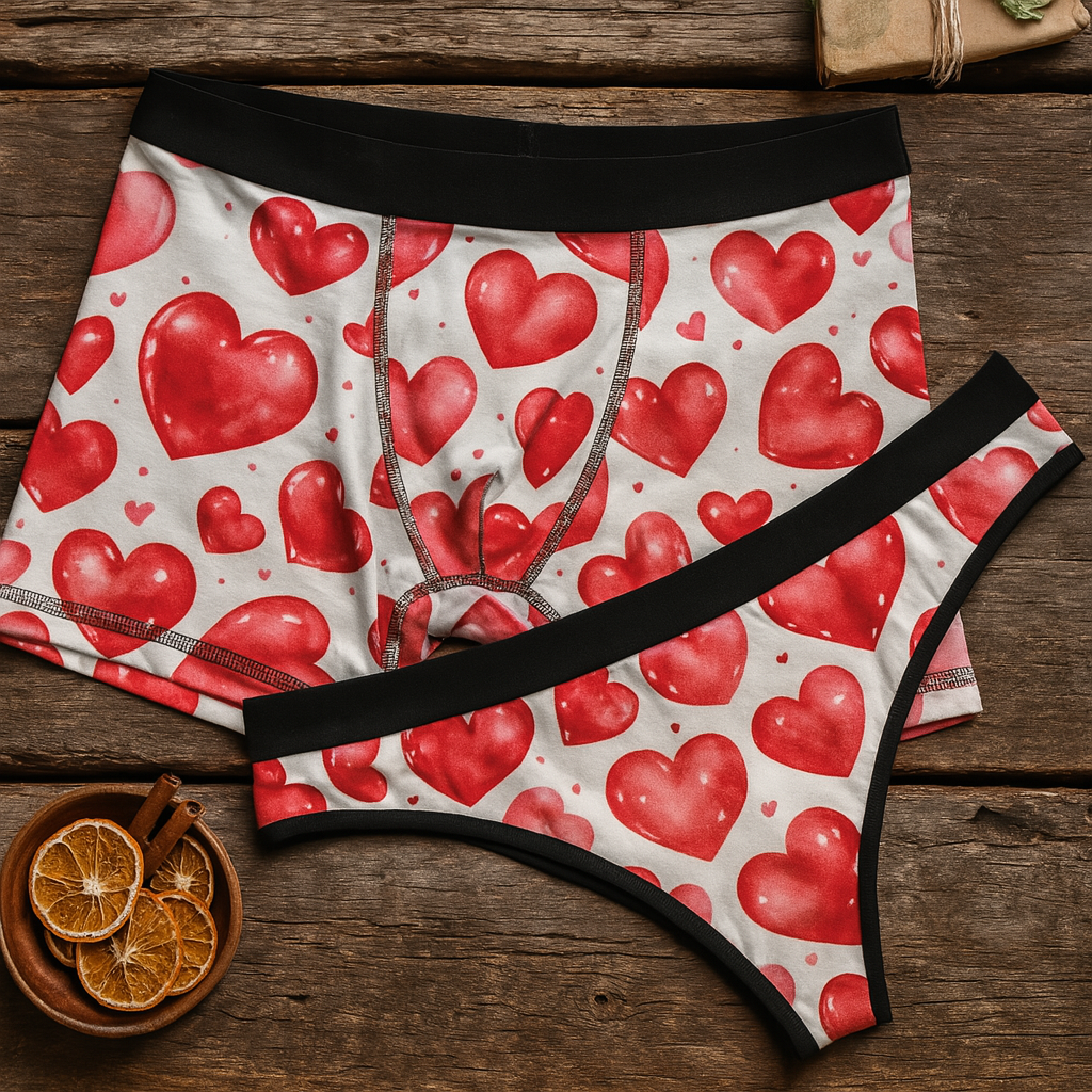 Matching underwear Valentines Day Heart for couples boxer & thong set