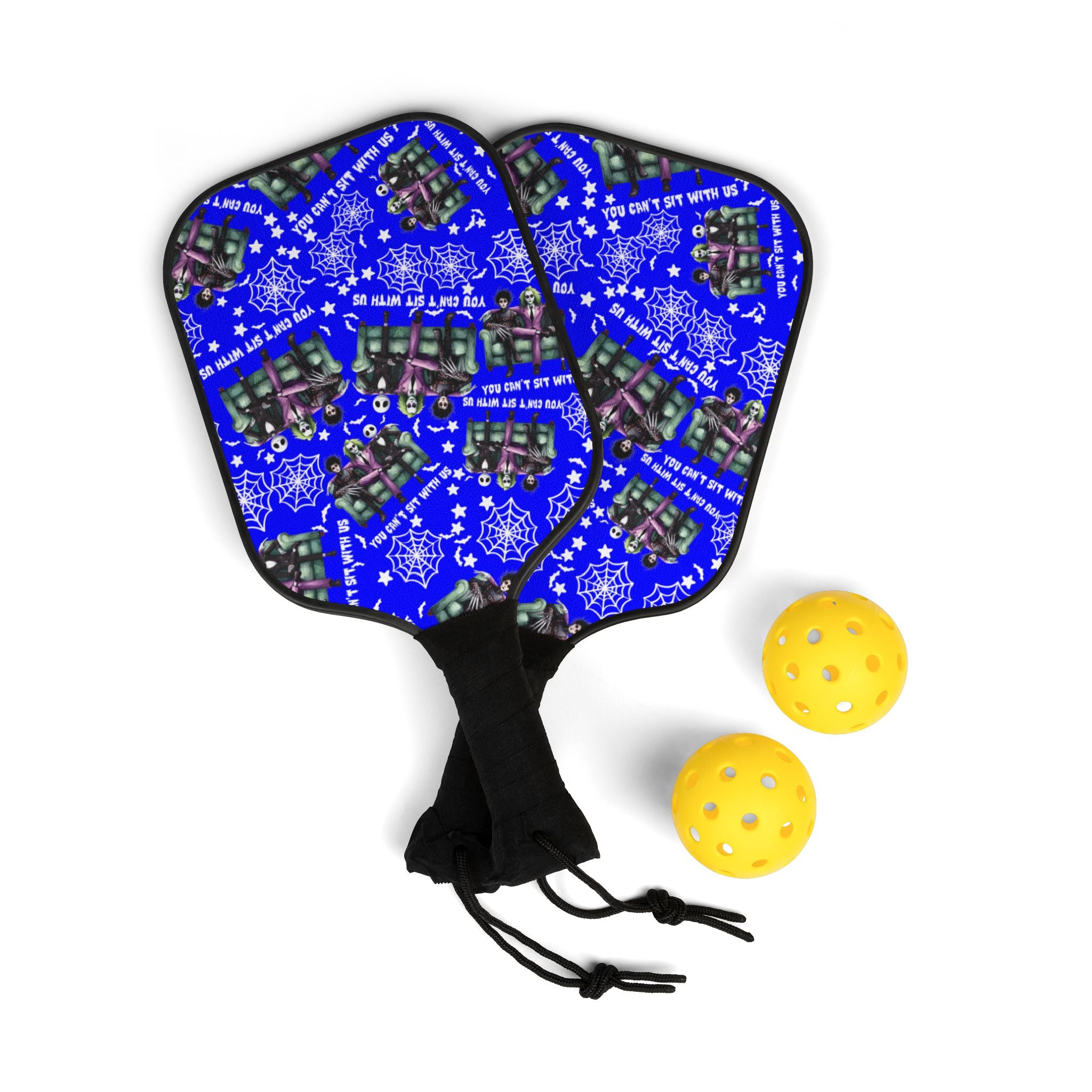 Pickleball kit (2 paddles + 2 balls + transparent bag) You can t sit with us Halloween blue