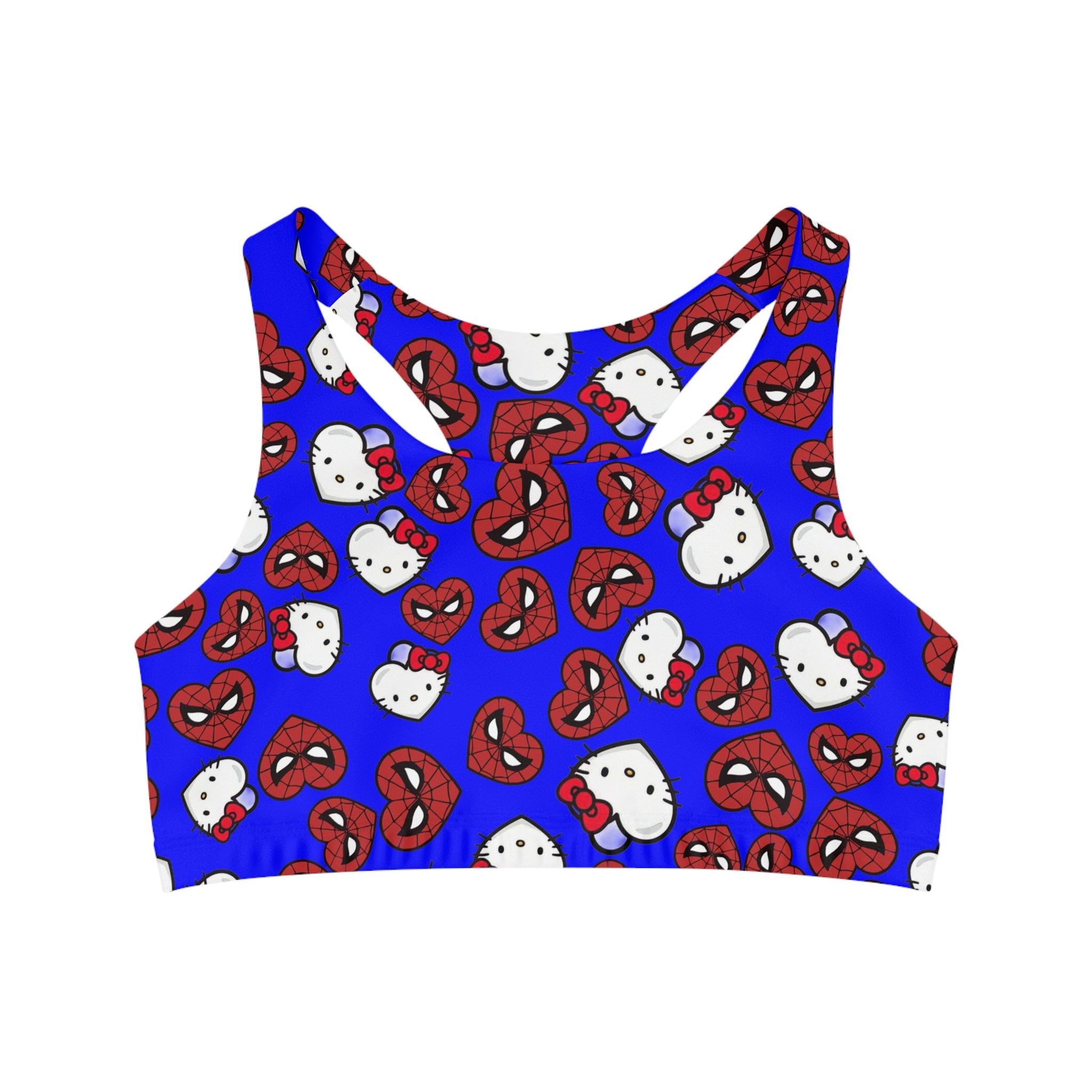 Sports bra spider kitty double hearts blue