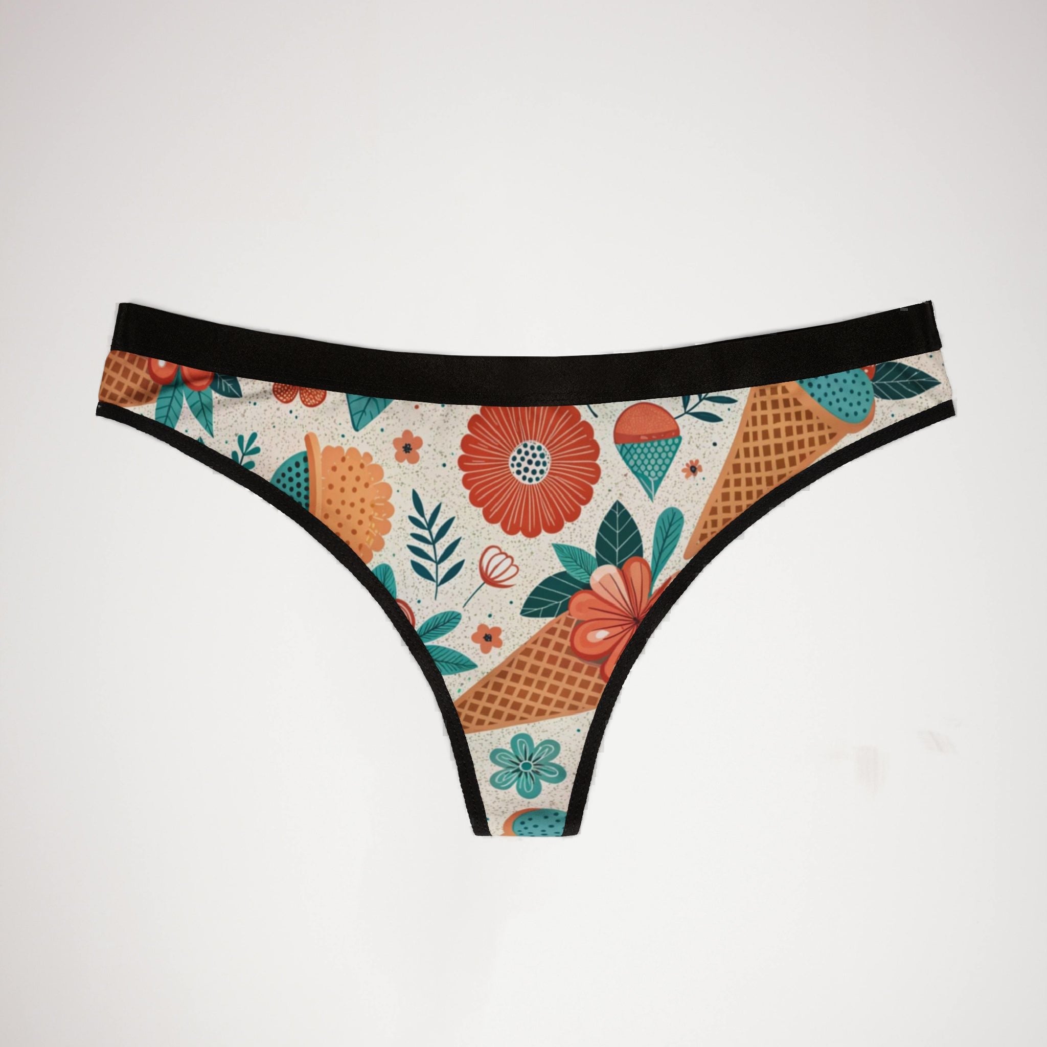 Women's thongs floral ice cream