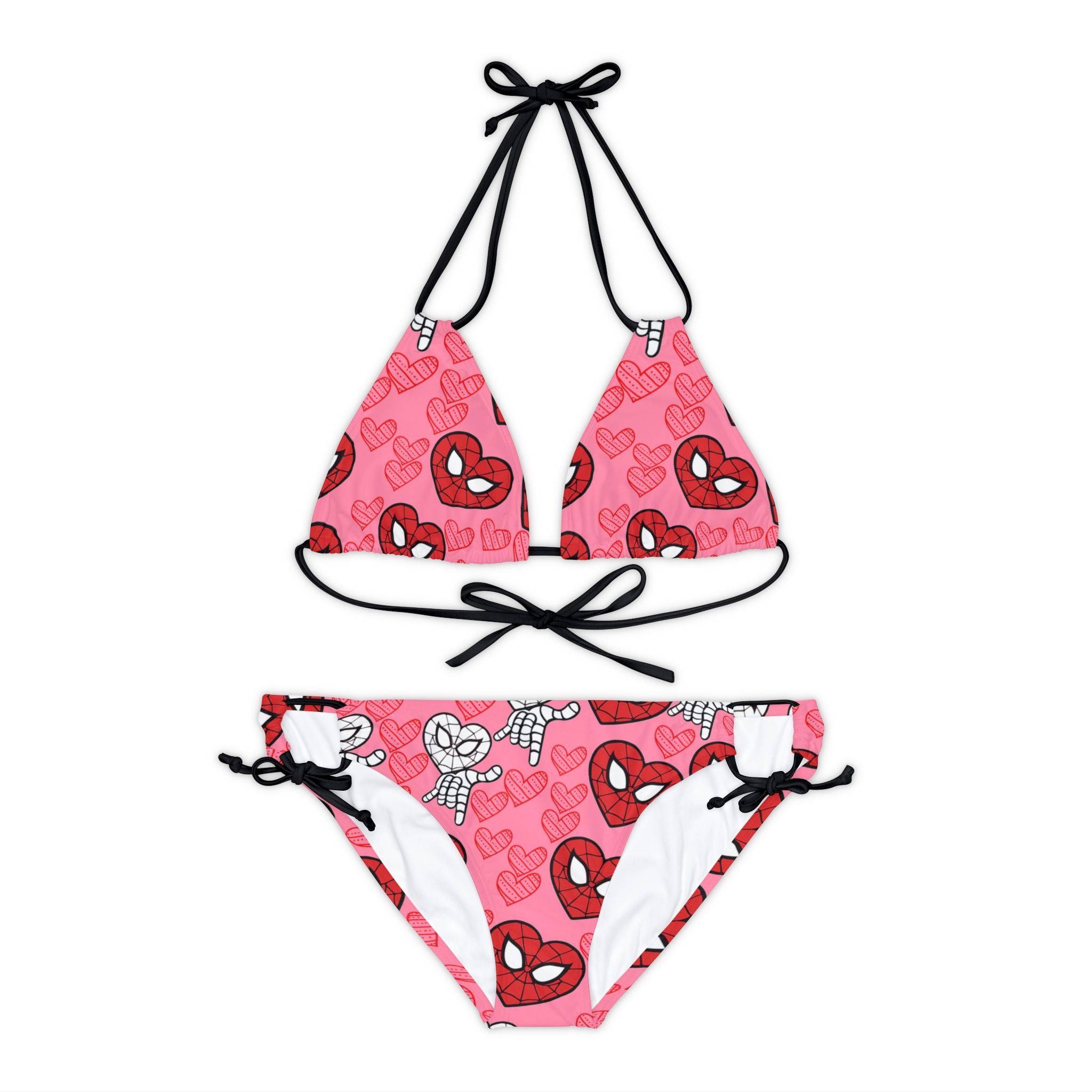 Strappy bikini set spider heart kiss pink