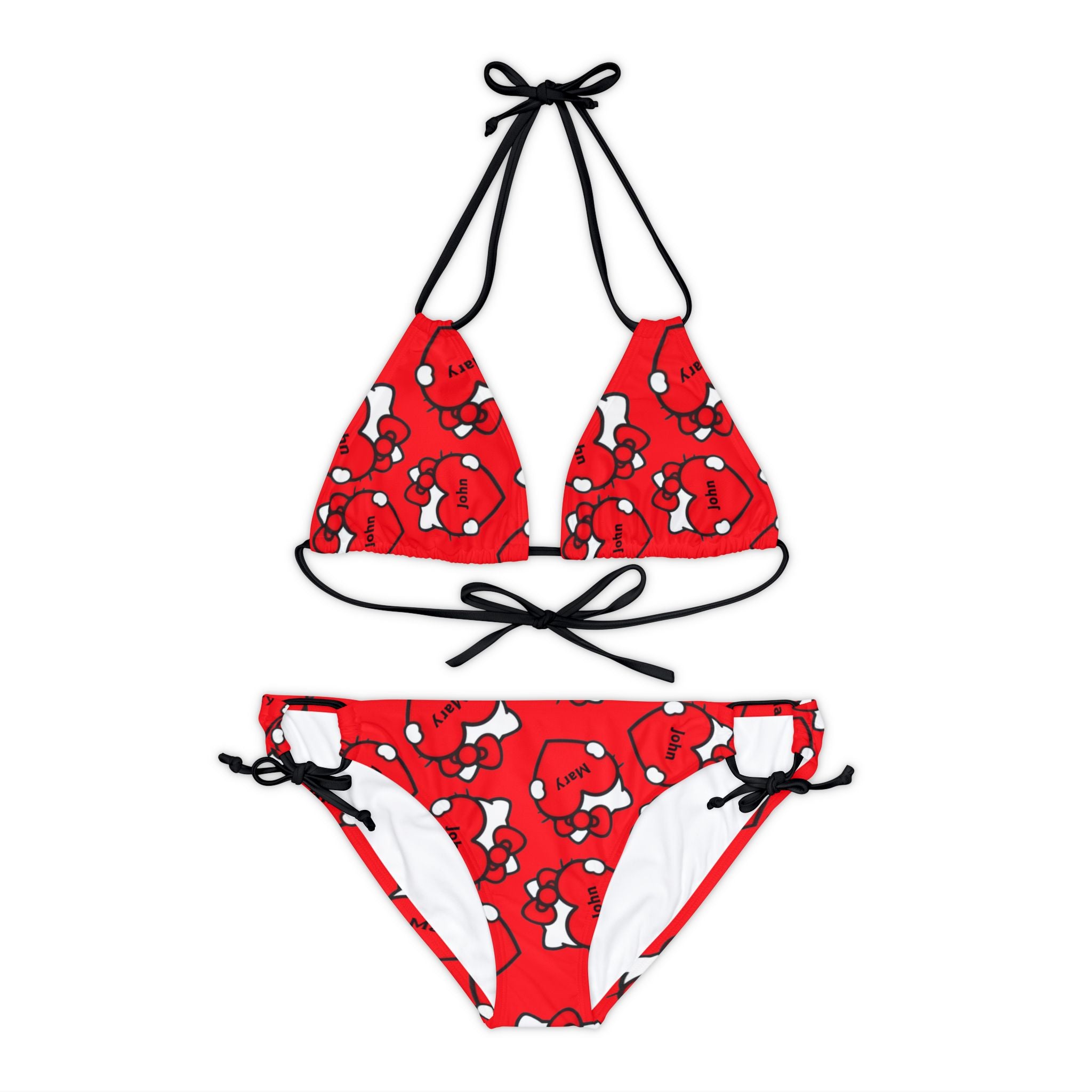 Strappy bikini set kitty hearts valentine his her names red