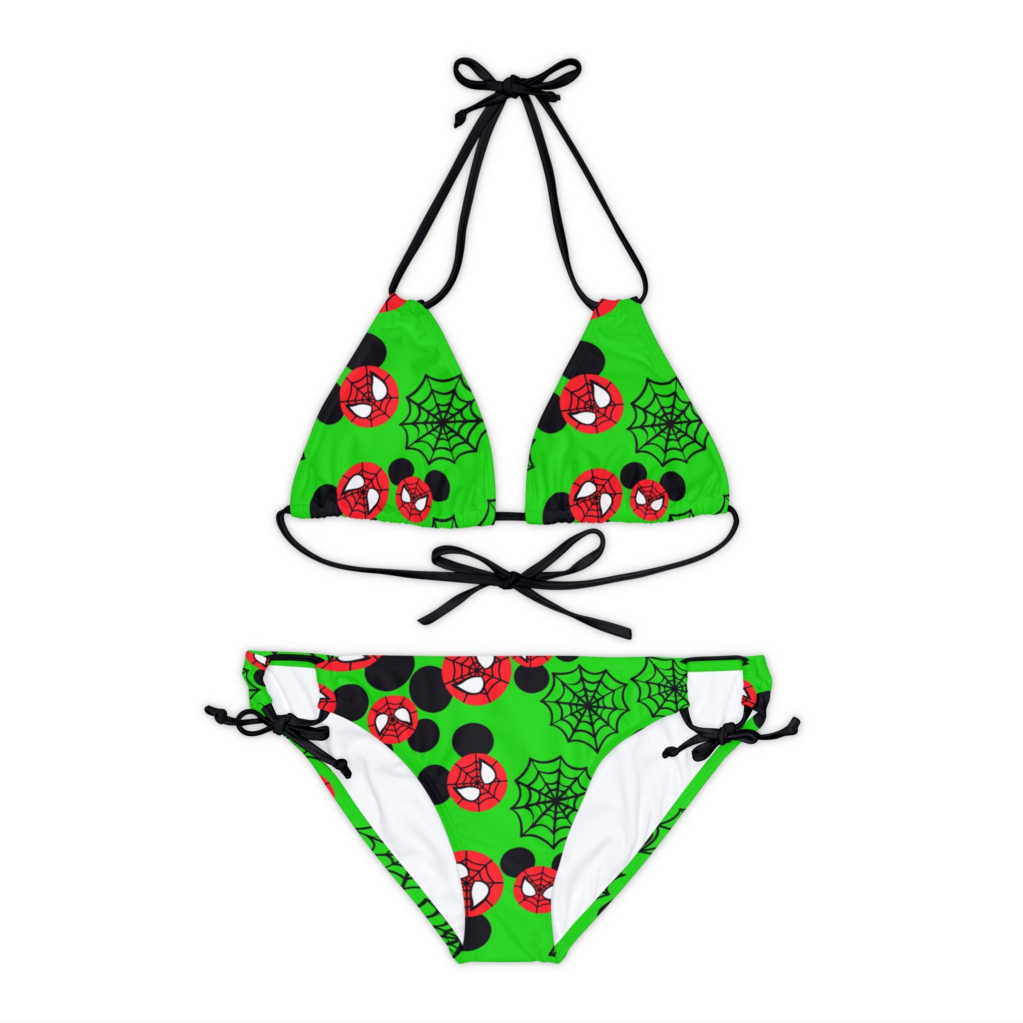 Strappy bikini set spider mickey web green