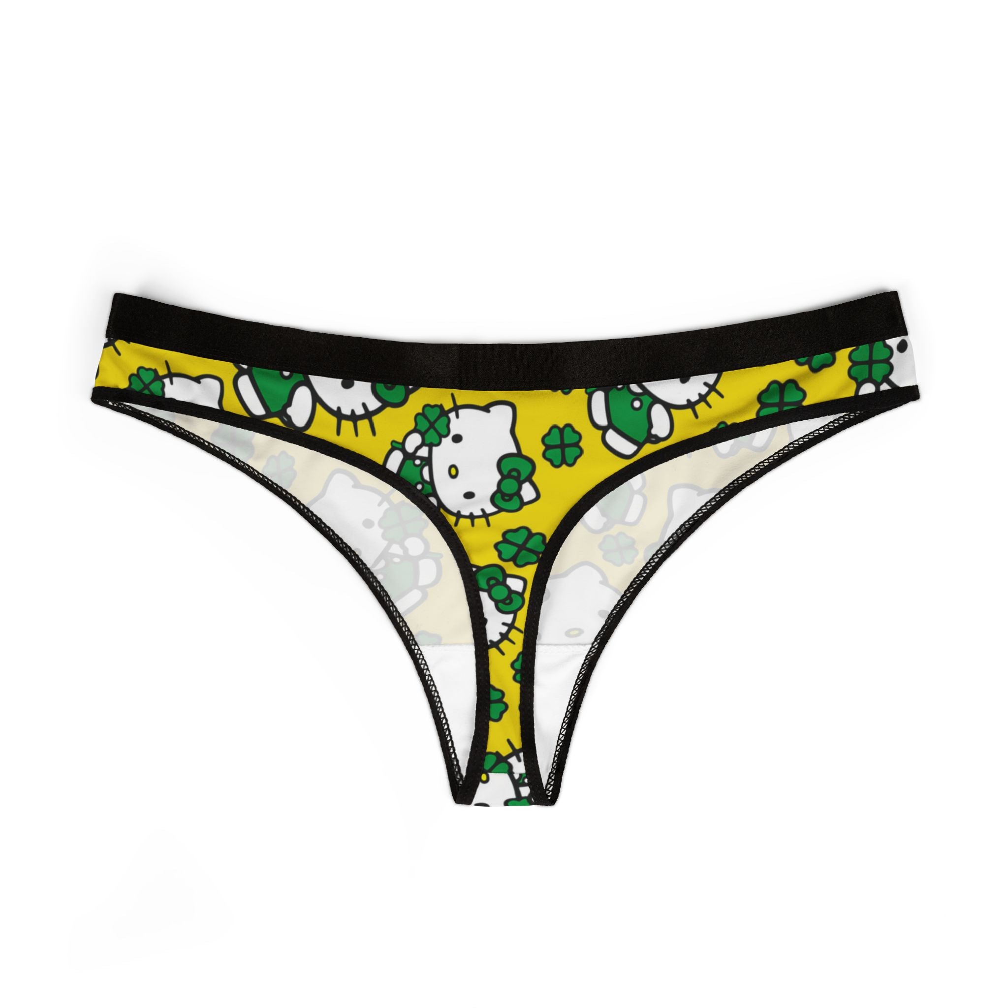 Women's thongs kitty saint patrick lucky yellow