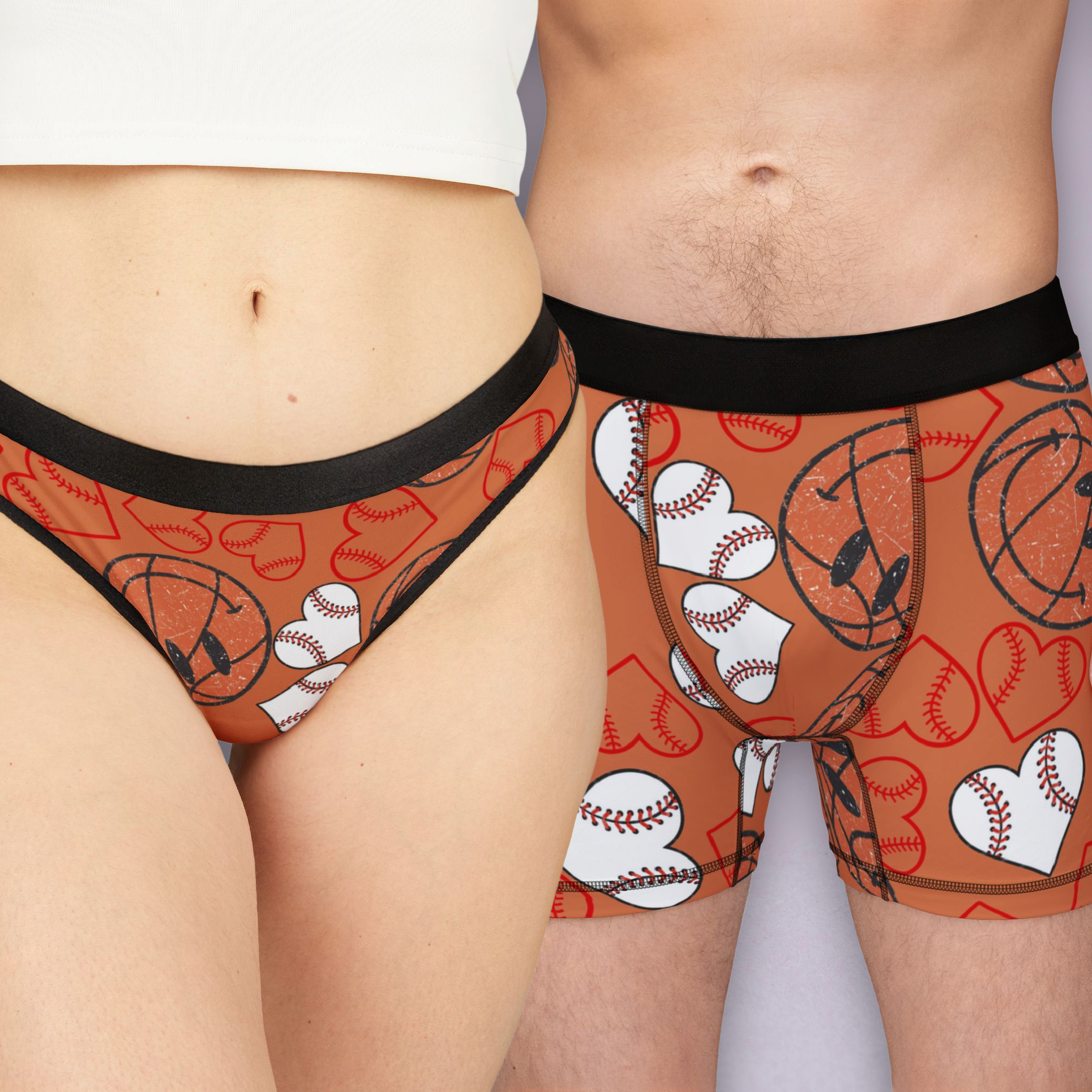 Couples matching  basketball hearts valentine underwear set boxer and thong