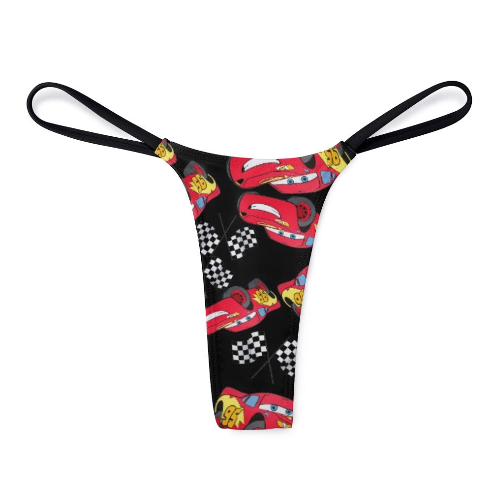 Ladies Sexy Thin Thong mcqueen flag black