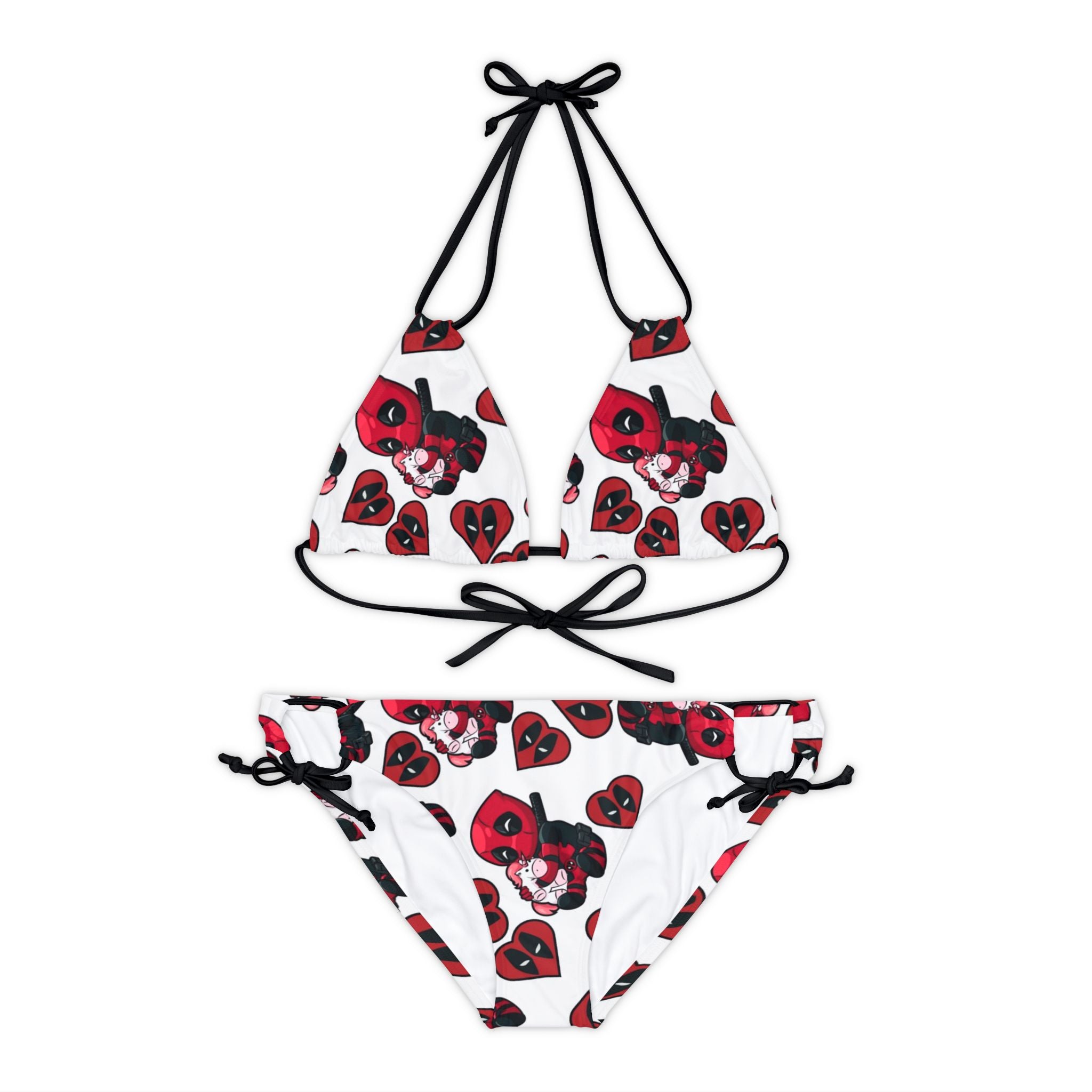 Strappy bikini set deadpool unicorn hearts valentine love white