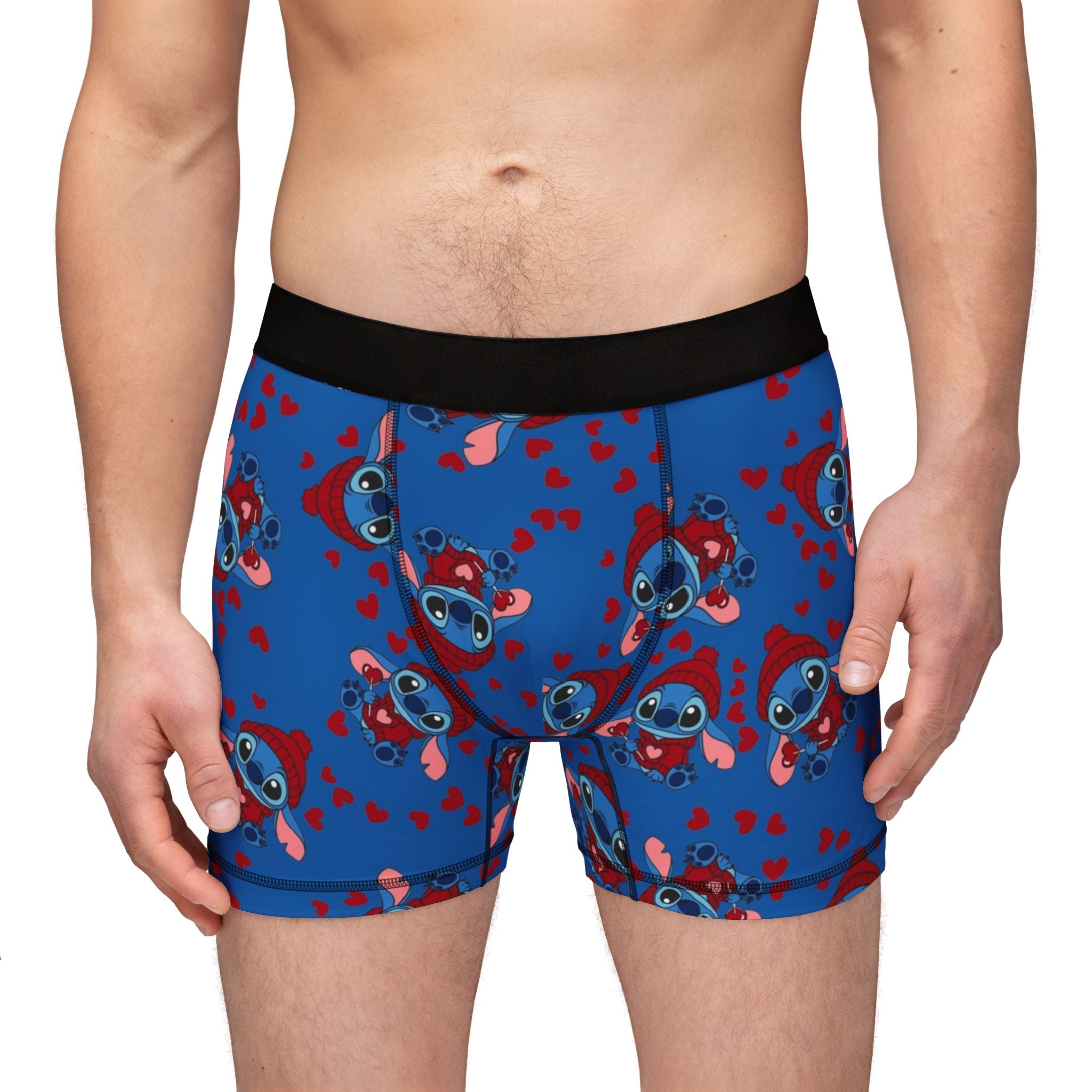 Men's boxers stitch valentine cream heart blue