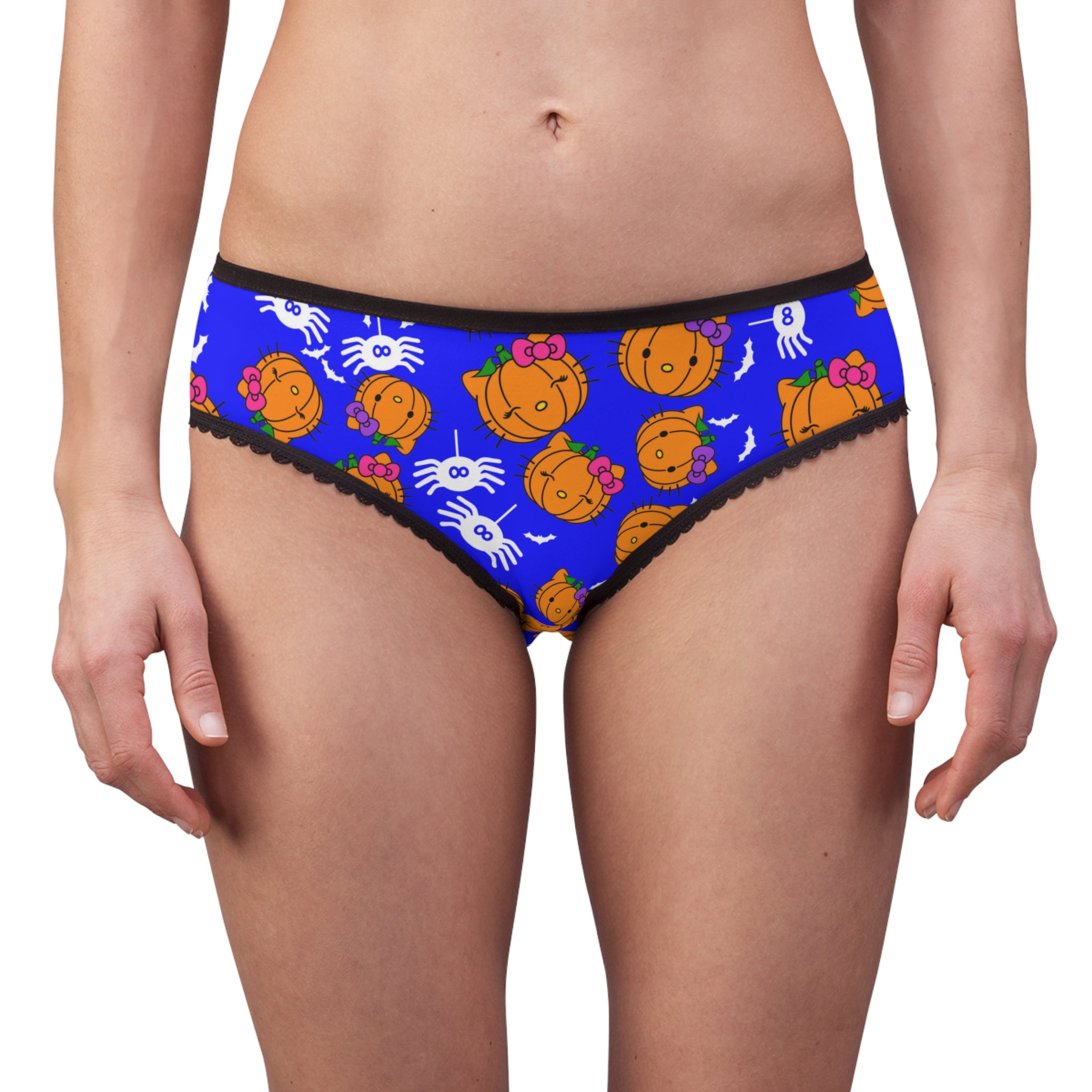 Women's briefs double pumpkin kitty Halloween blue