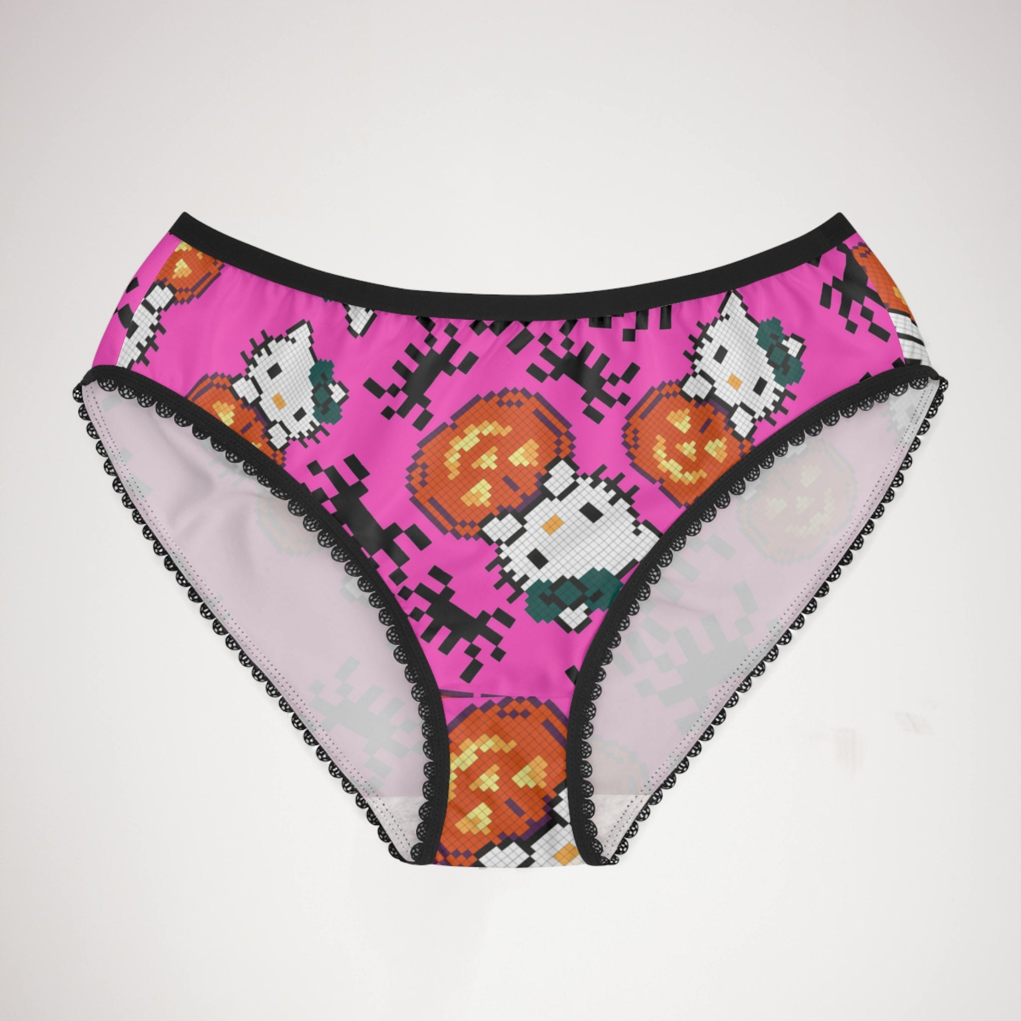 Women's briefs kitty pumpkin Halloween pixel spider pink