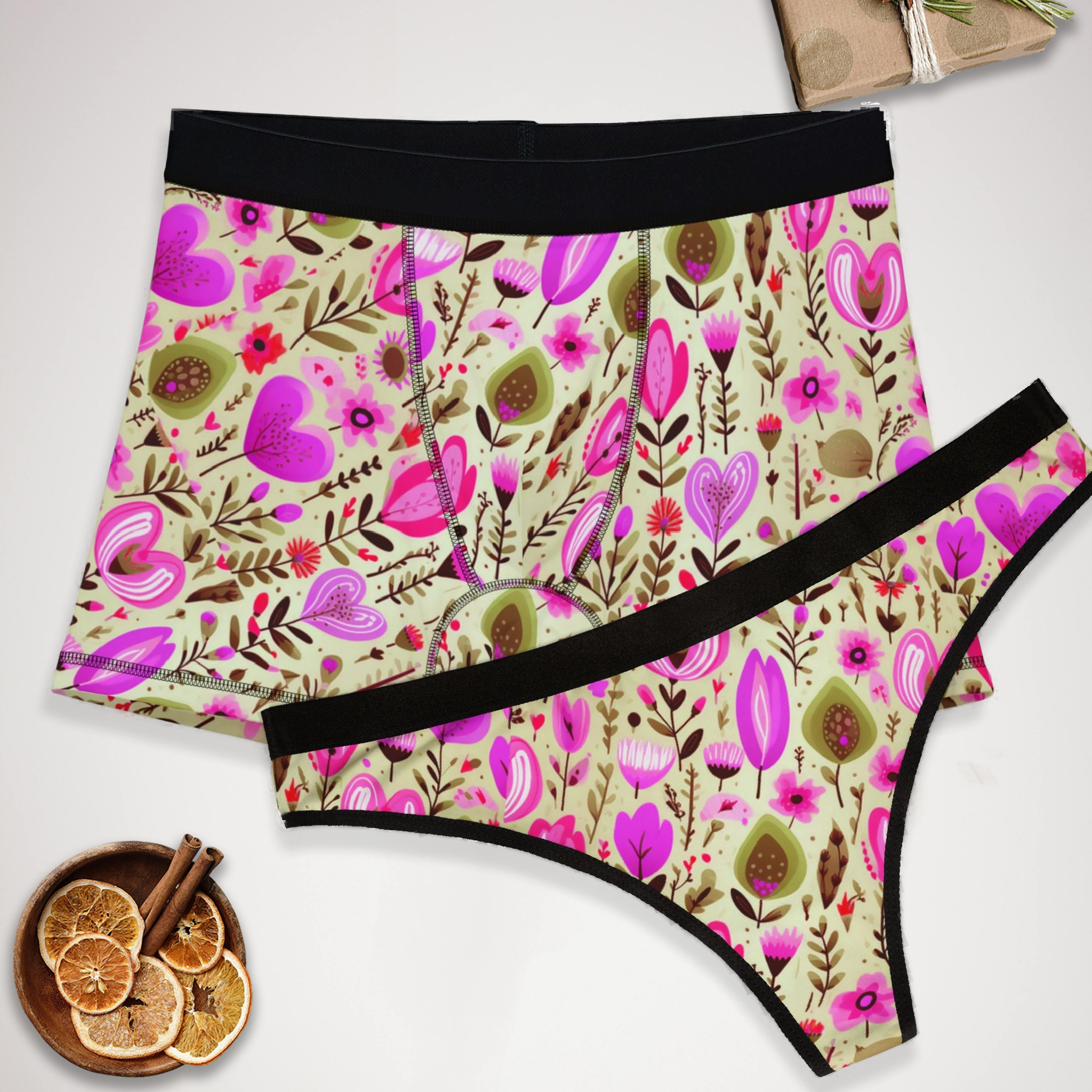 Matching underwear Pastel Love for couples boxer & thong set