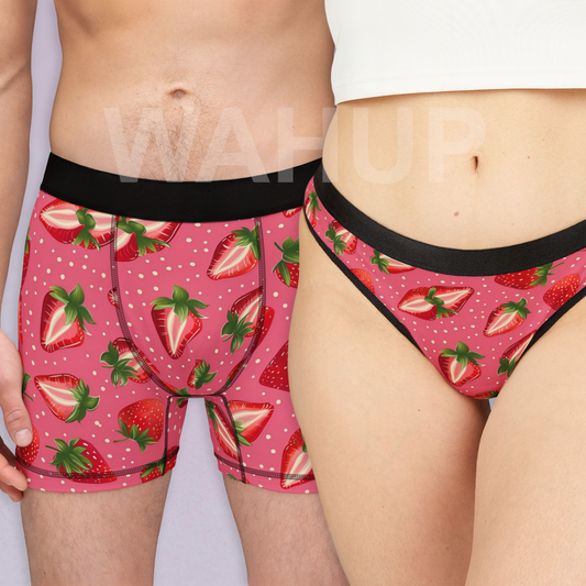 Matching underwear Strawberry Fruit for couples boxer & thong set