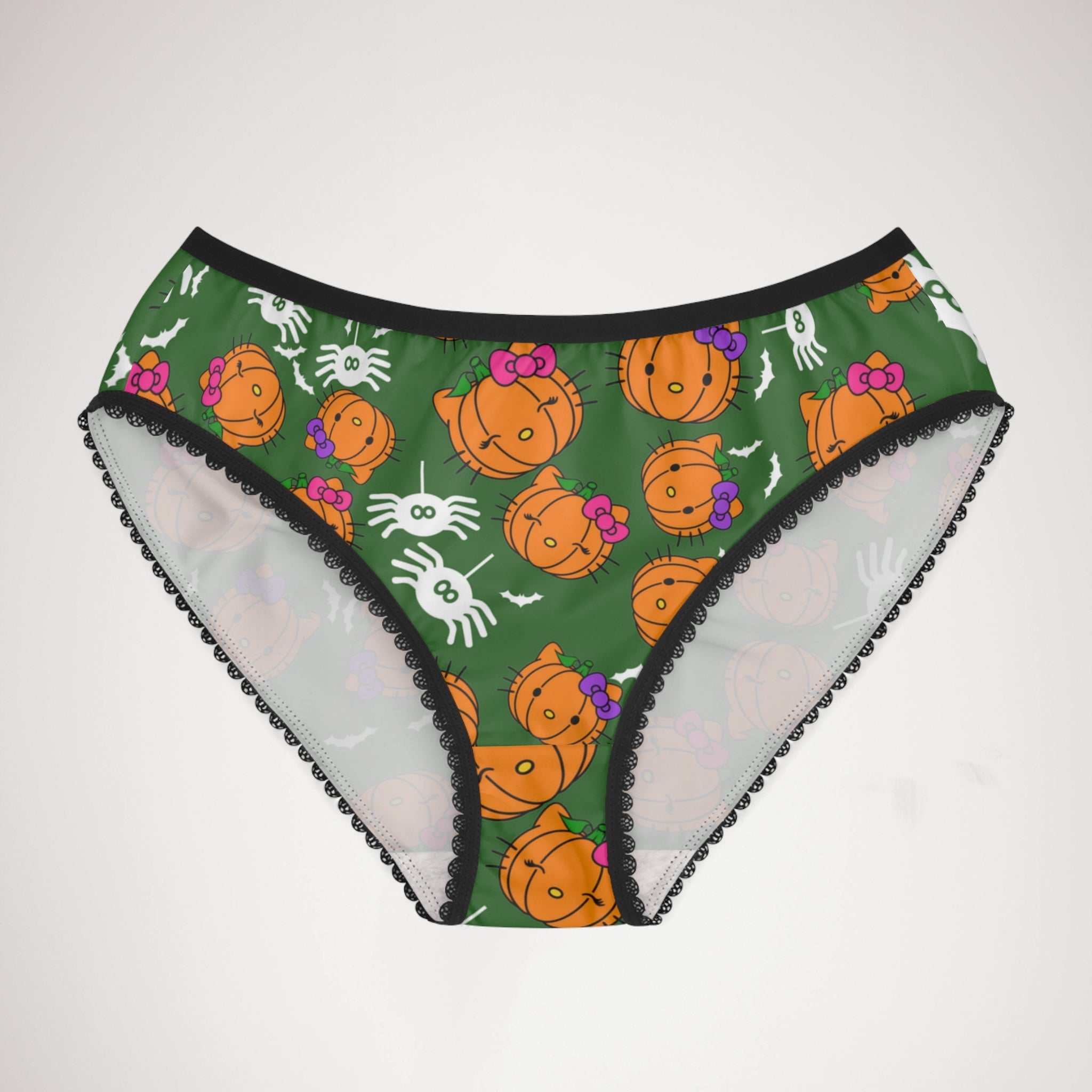 Women's briefs double pumpkin kitty Halloween green