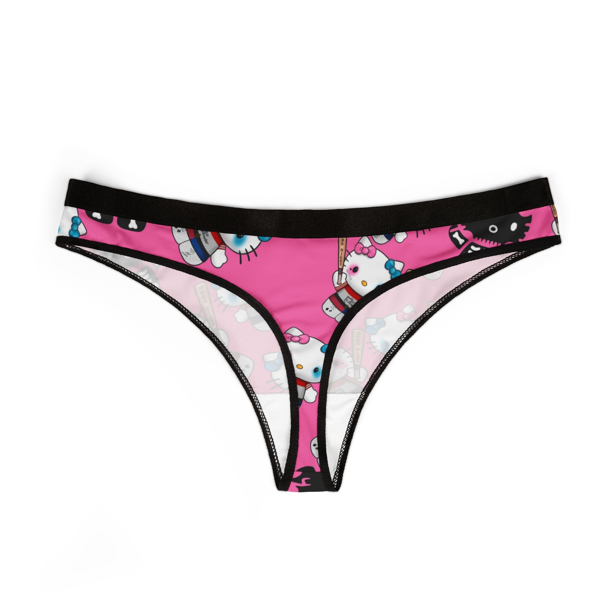 Women's thongs kitty monster Halloween bone pink