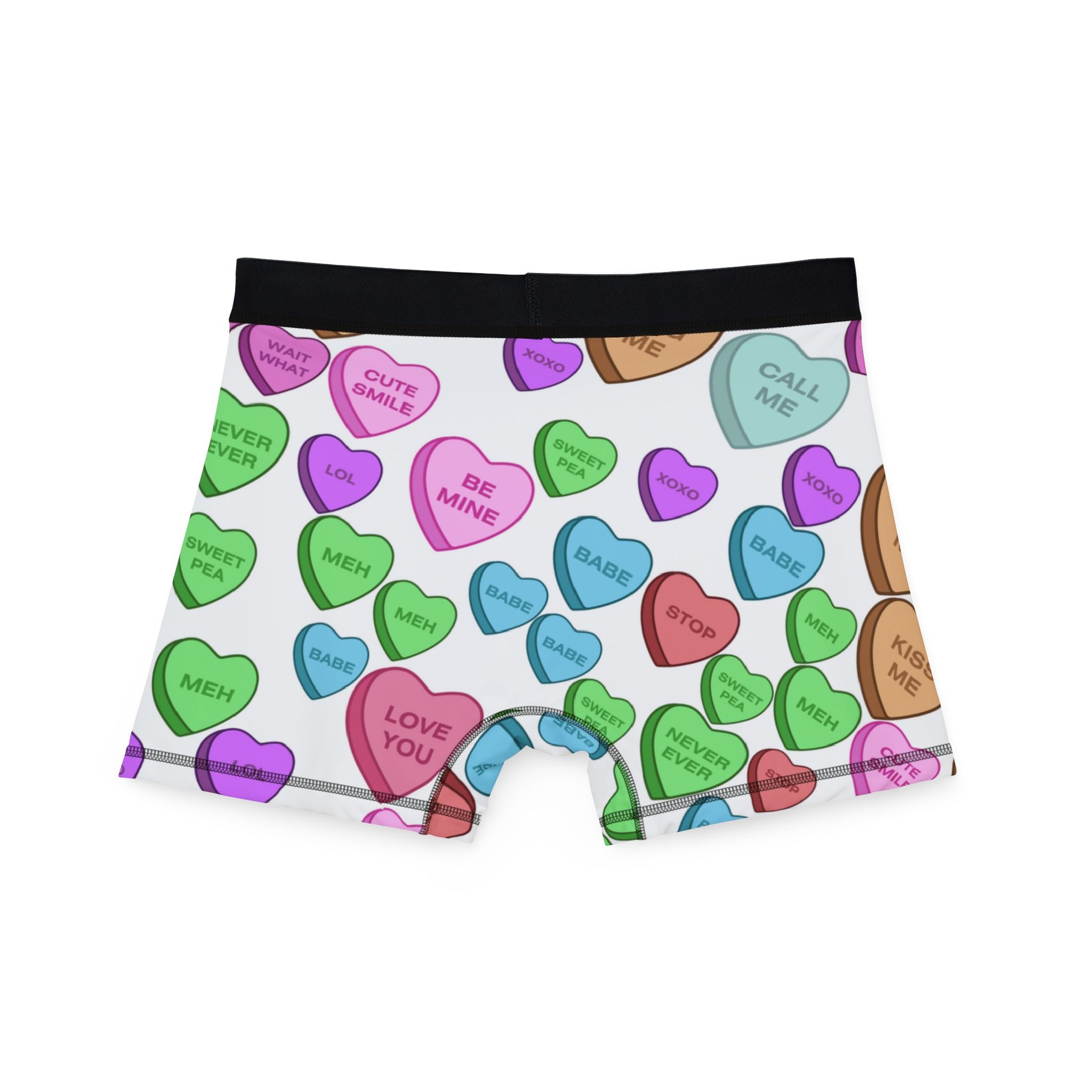 Men's boxers candy heart sweet valentine message white