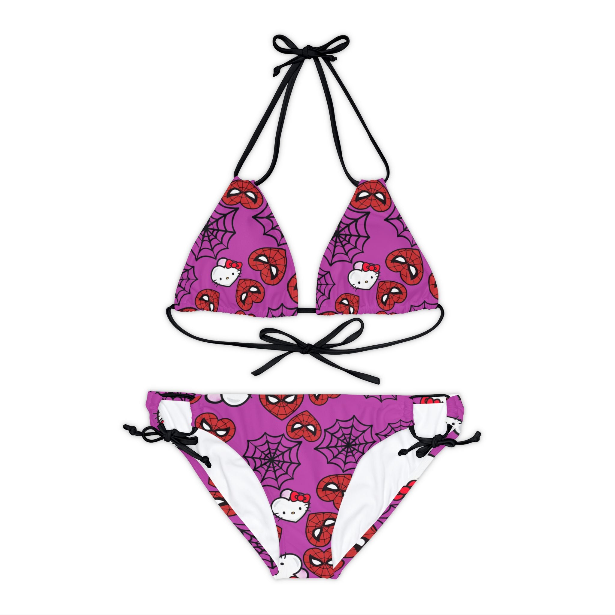 Strappy bikini set kitty spider web heart purple