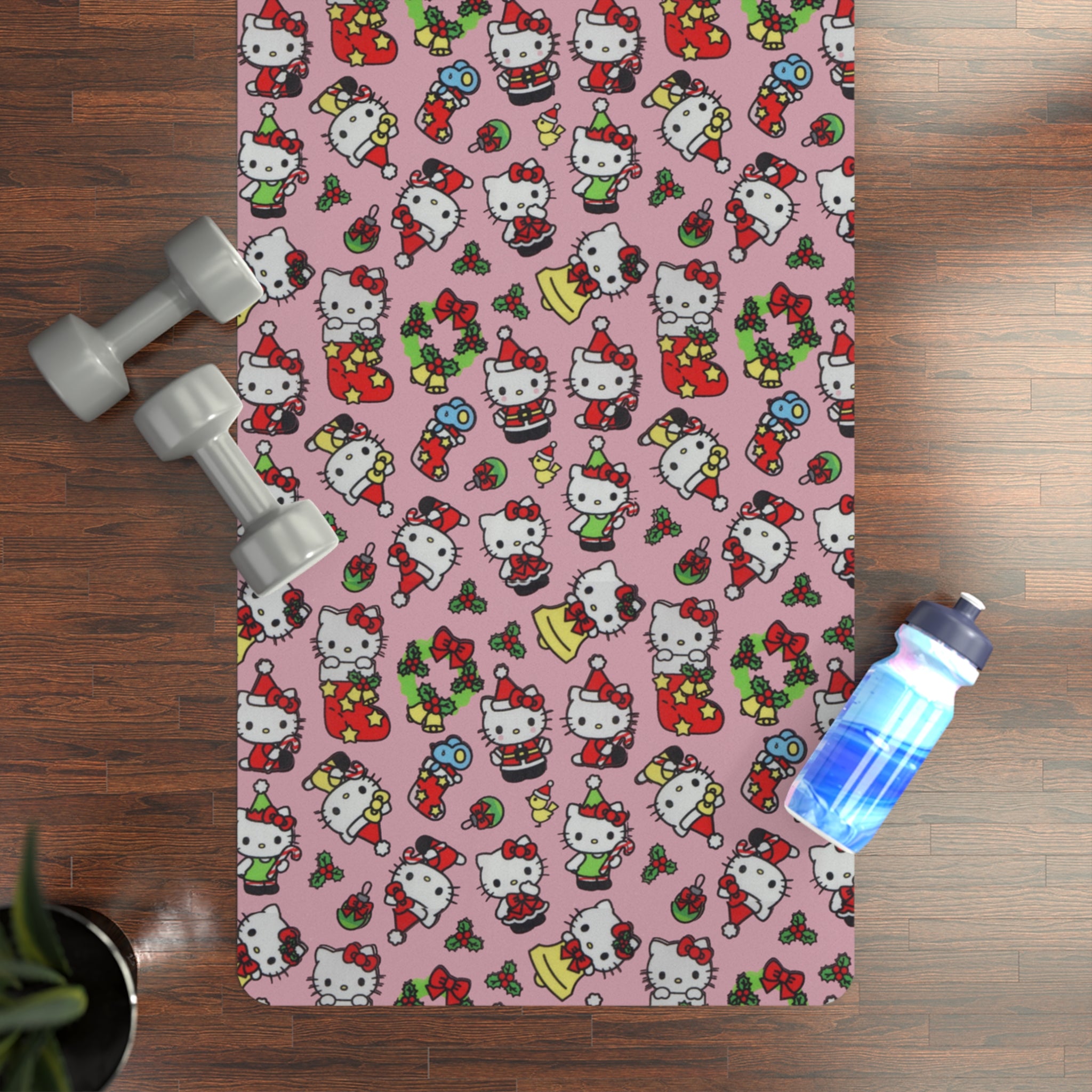 Rubber yoga mat kitty and friends christmas noel pink