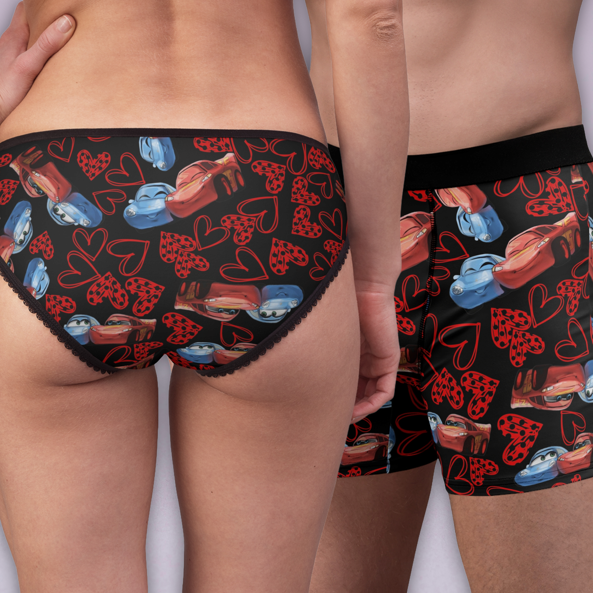 Couples matching mcqueen couples hearts underwear set boxer & briefs