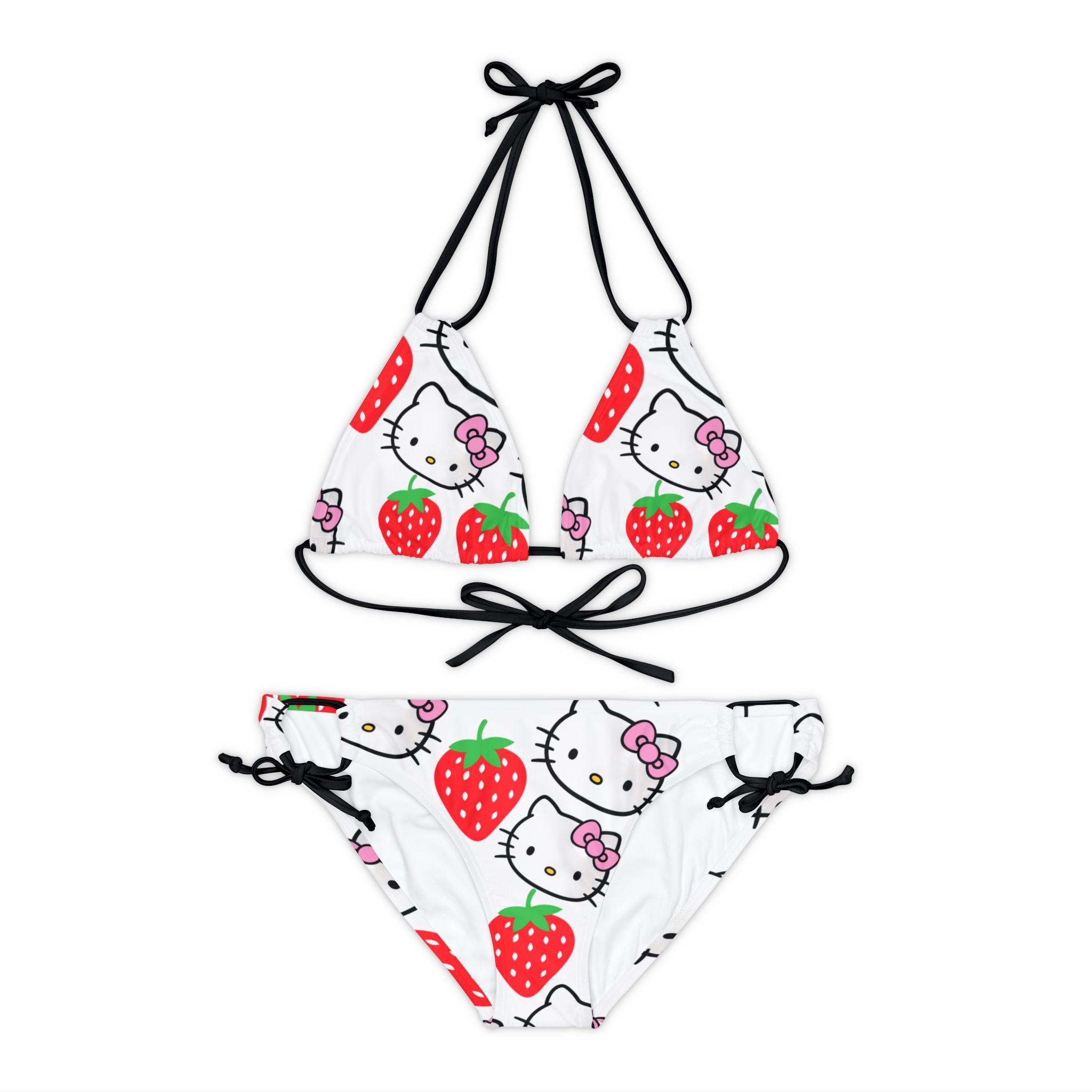 Strappy bikini set kitty strawberry white