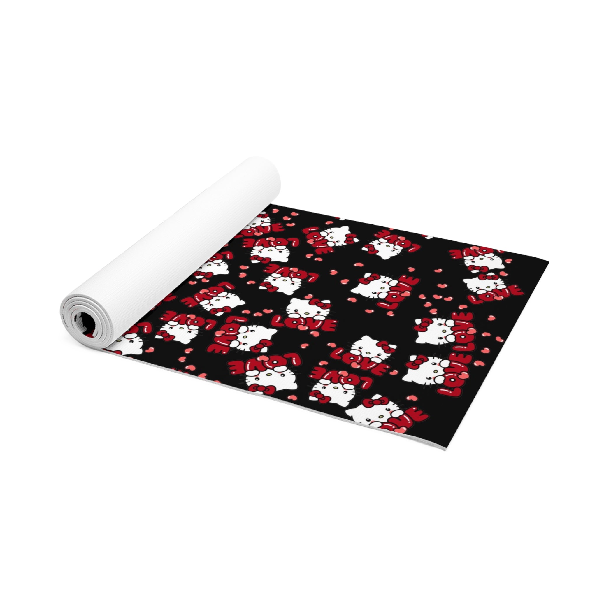 Foam yoga mat kitty valentine love black