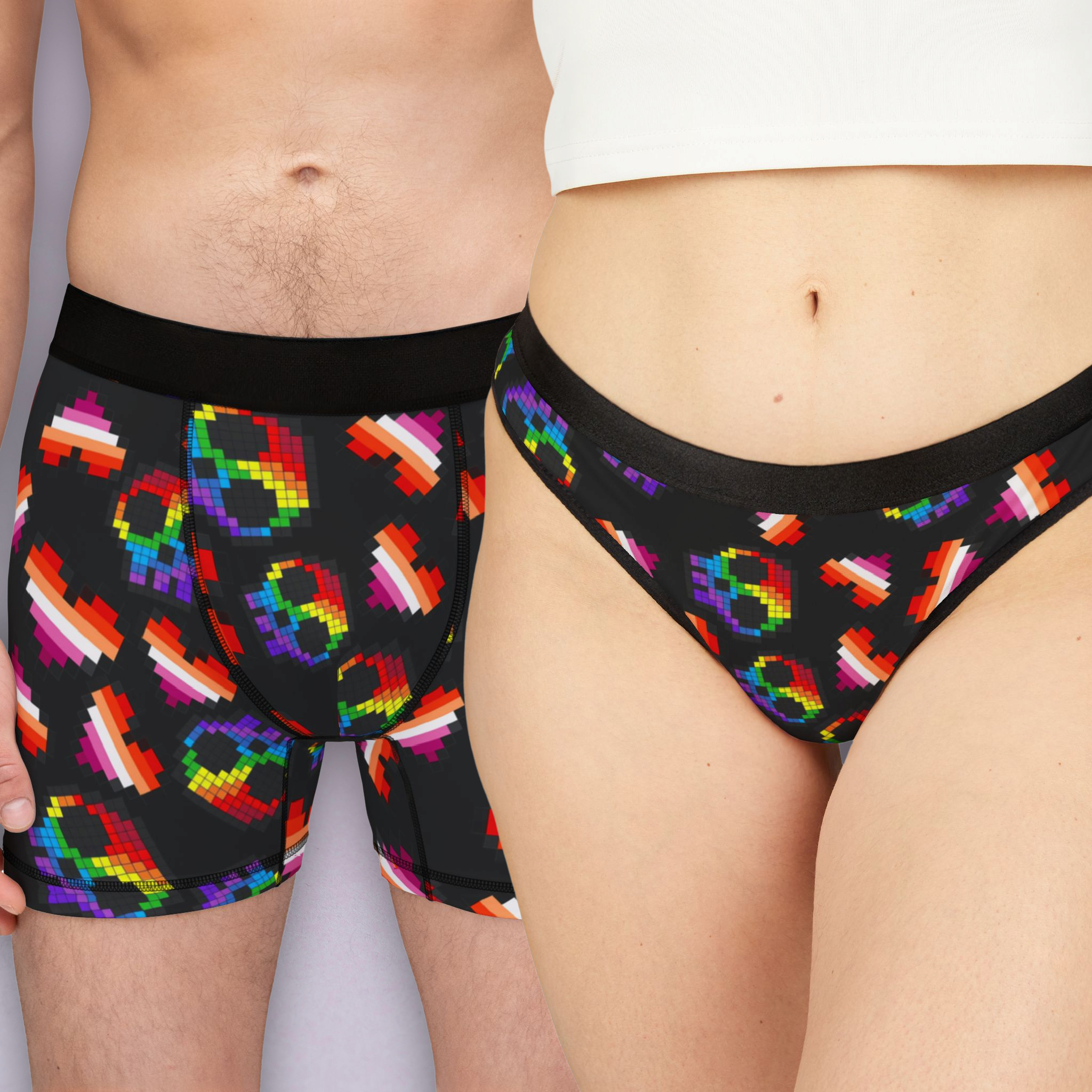 Couples matching  lgbt pride skull heart halloween underwear set boxer and thong