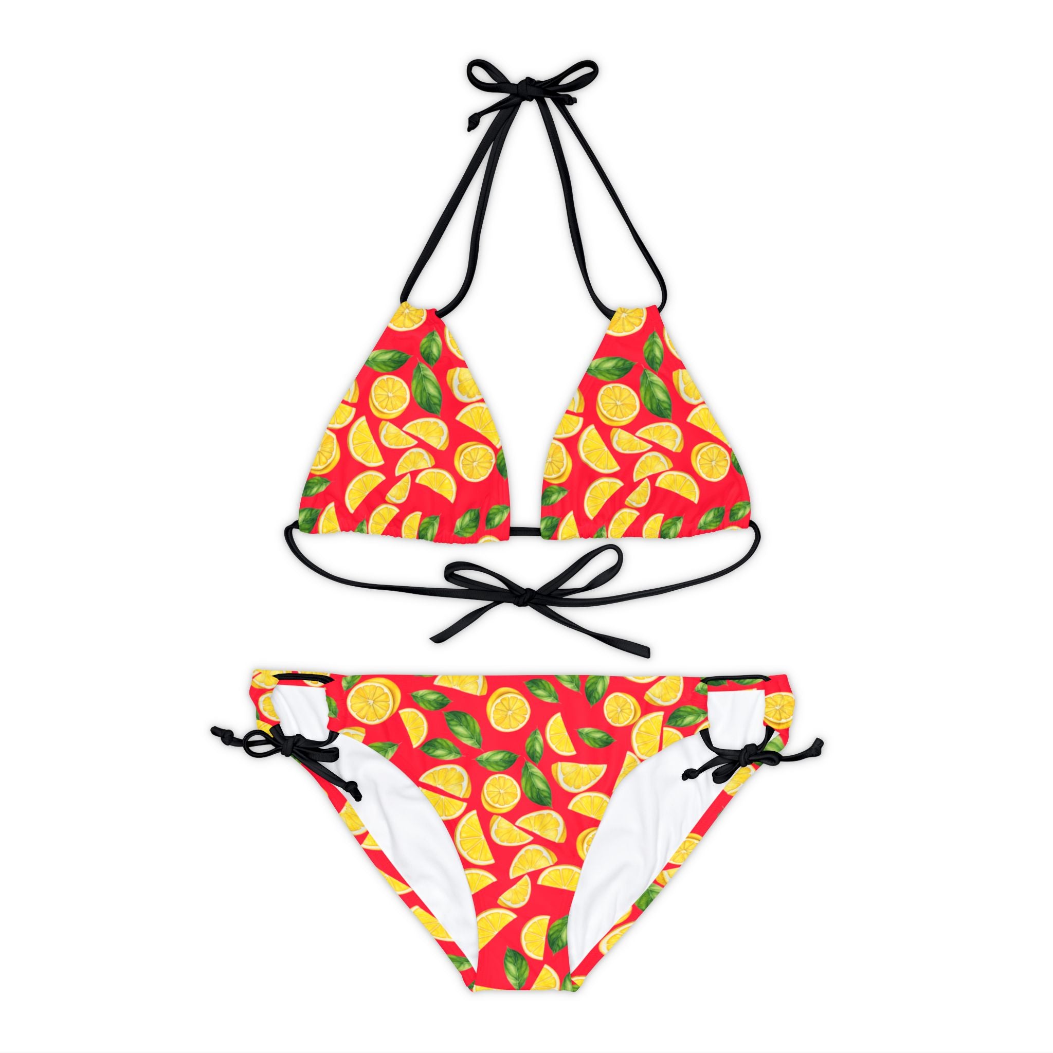 Strappy bikini set lemon and leaves red