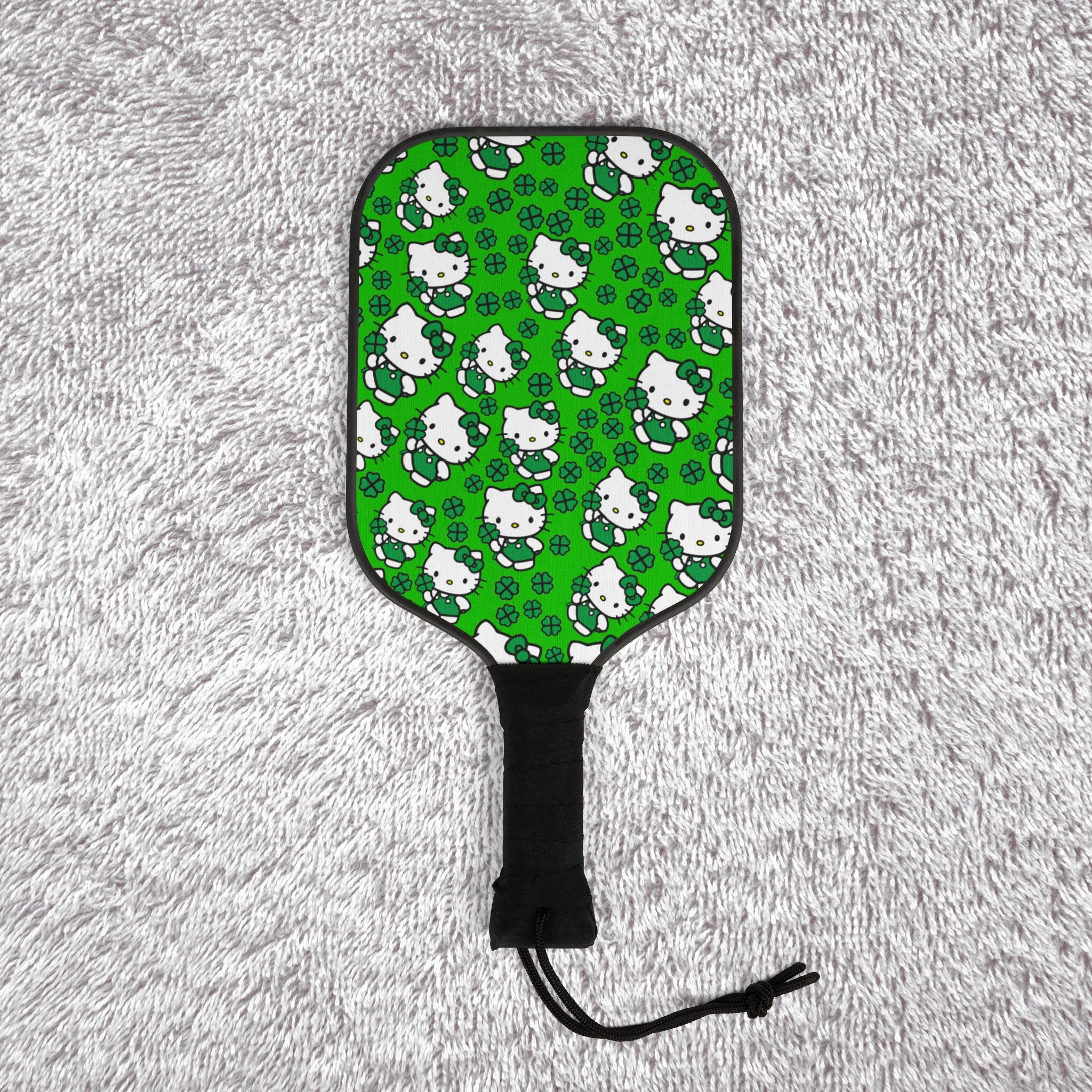 Pickleball kit (2 paddles + 2 balls + transparent bag) kitty saint patrick lucky green