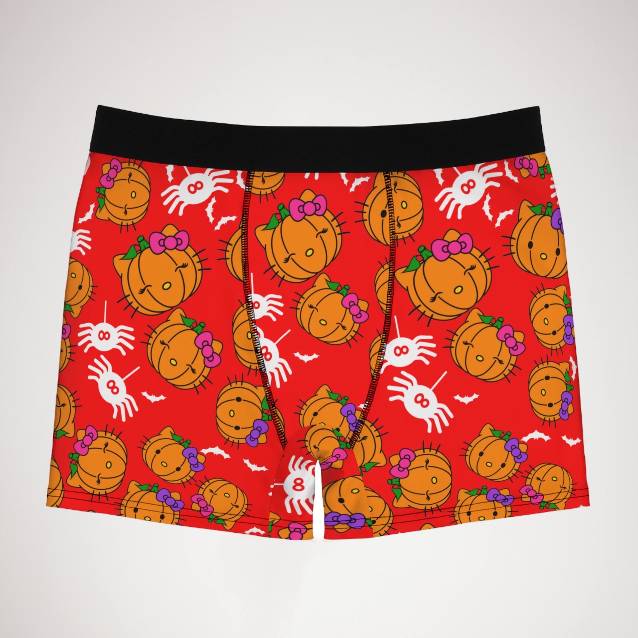 Men's boxer briefs double pumpkin kitty Halloween red