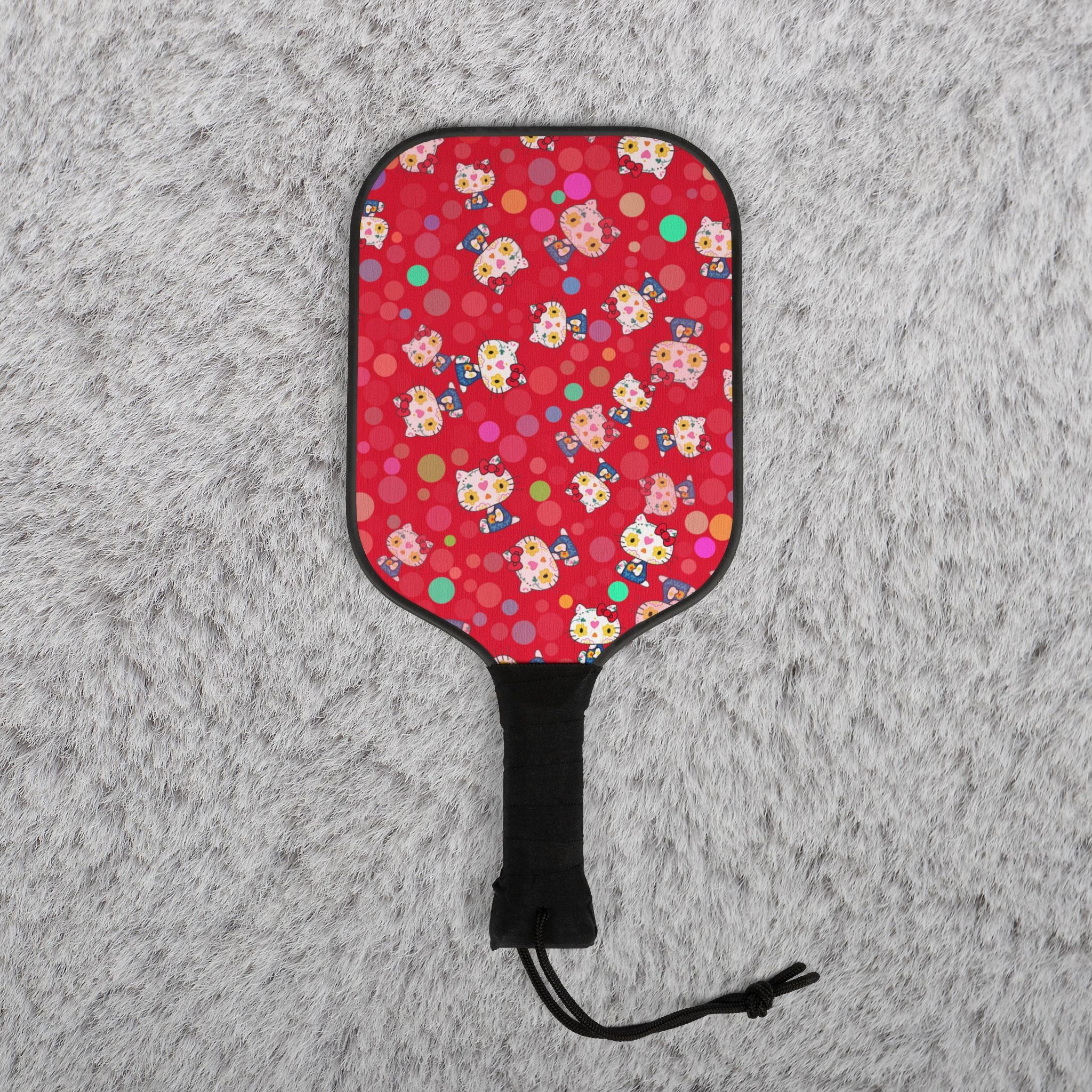 Pickleball kit (2 paddles + 2 balls + transparent bag) kitty flower polka dots red