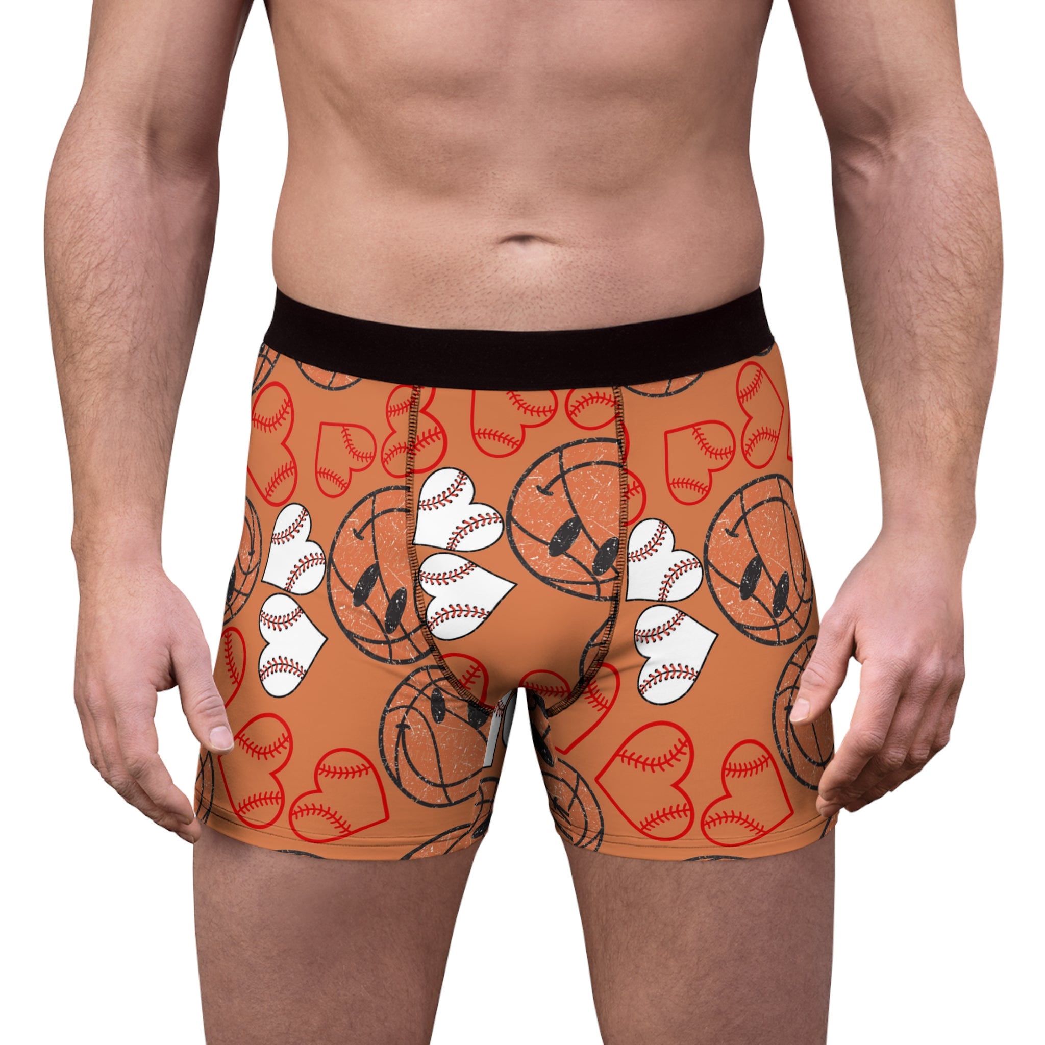 Men's boxer briefs BasketBall hearts valentine orange