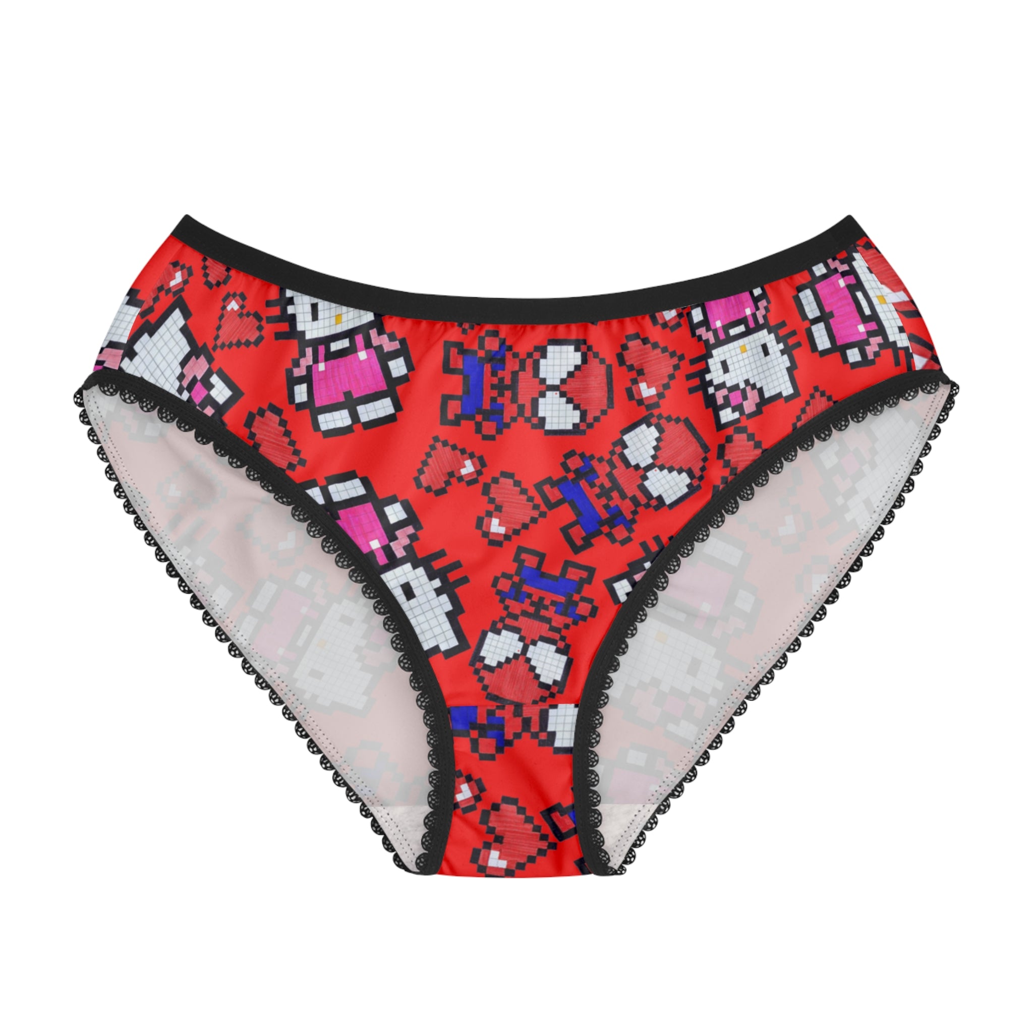 Women's briefs spider kitty pixel heart character love valentine red