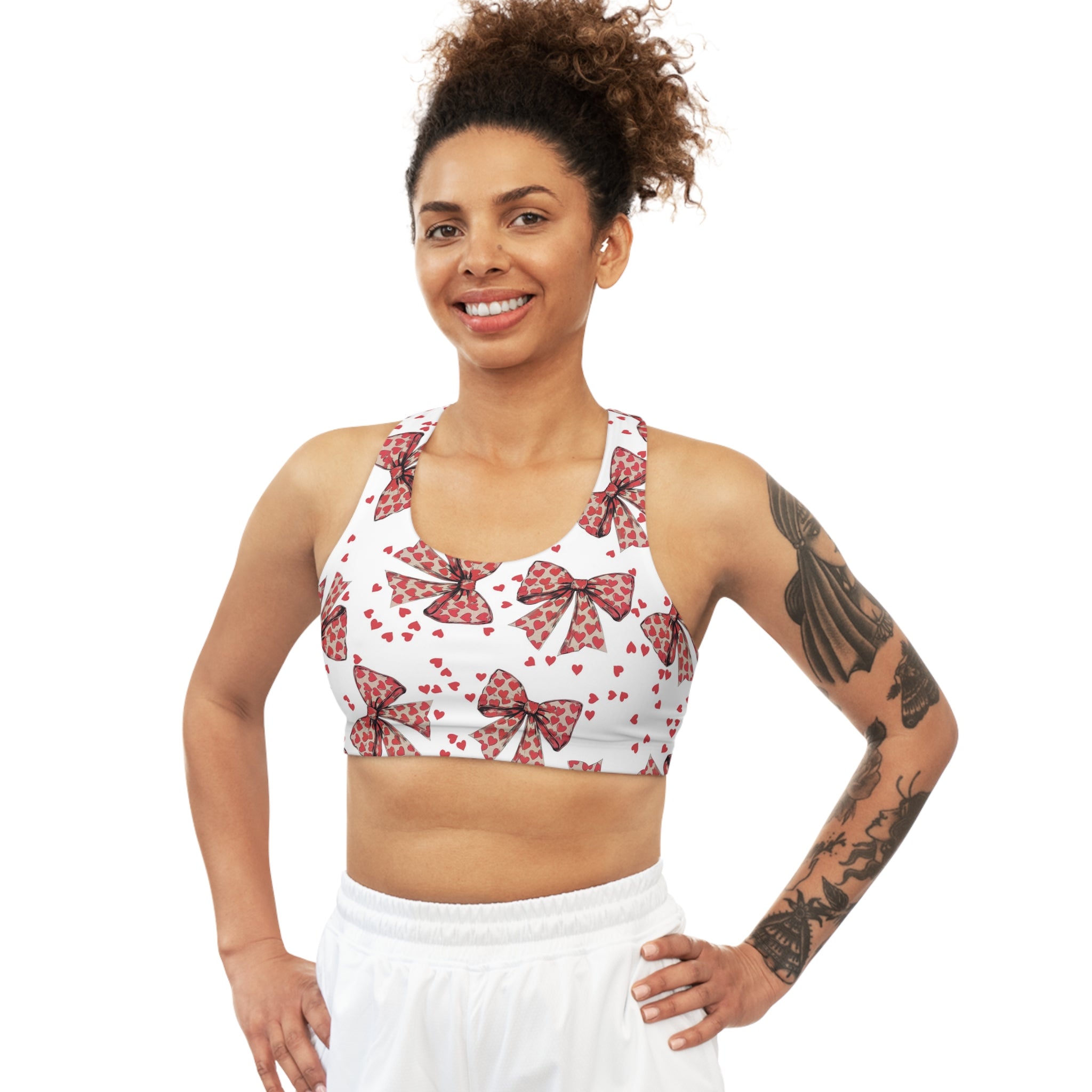 Sports bra valentine s day heart coquette bow white