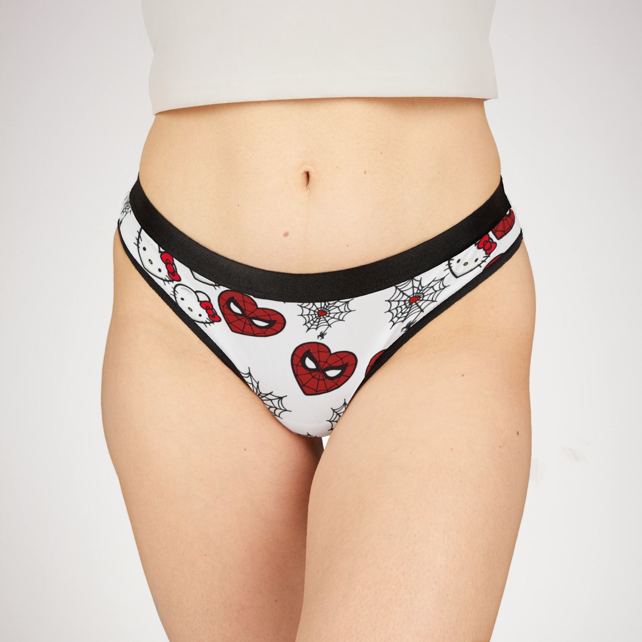 Women's thongs spider kitty heart web white