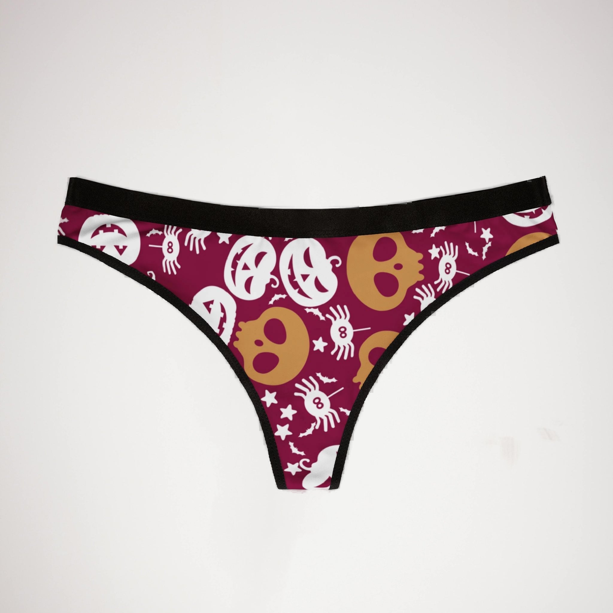 Women's thongs halloween pumpkin spider web berry