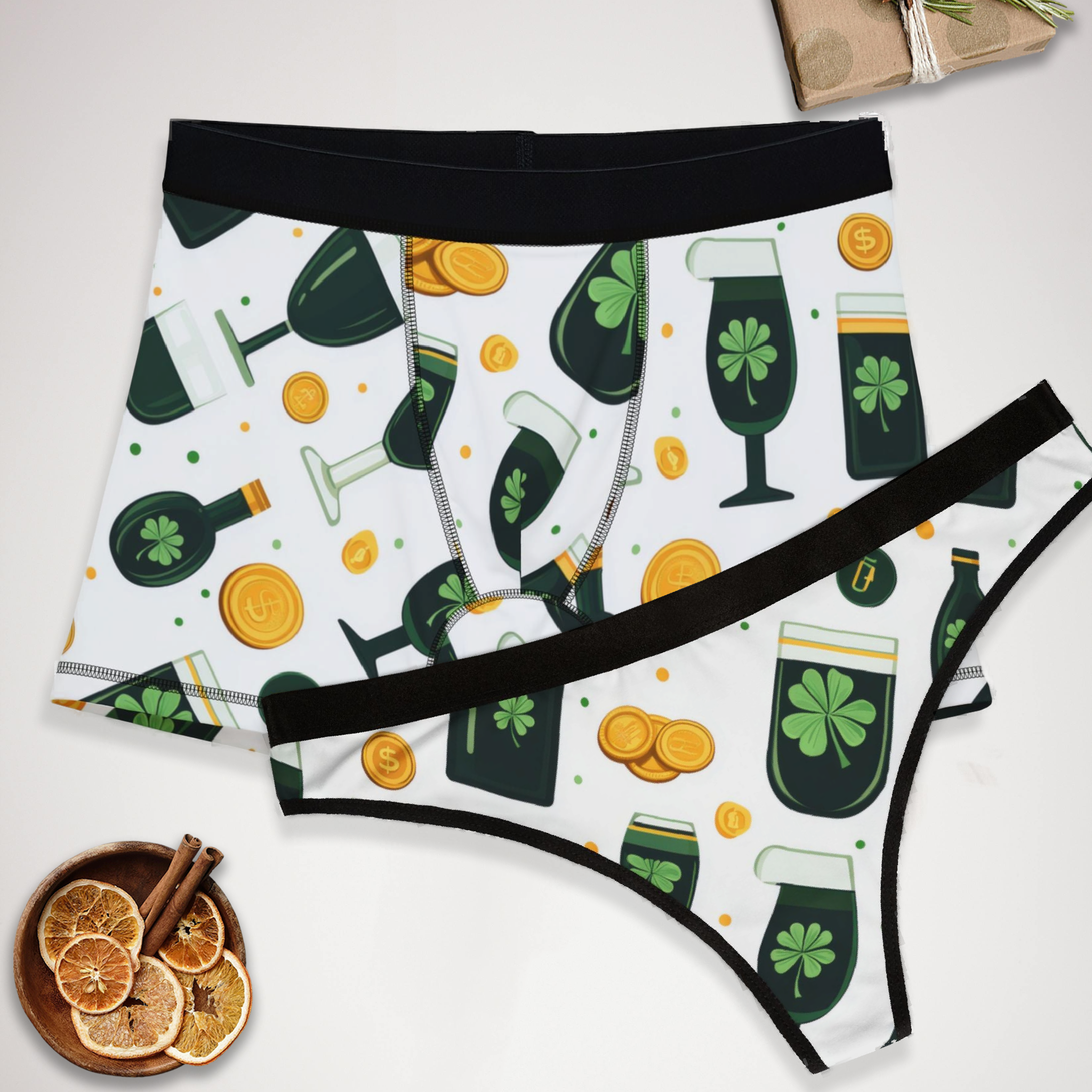 Matching underwear St Patricks Day Three for couples boxer & thong set