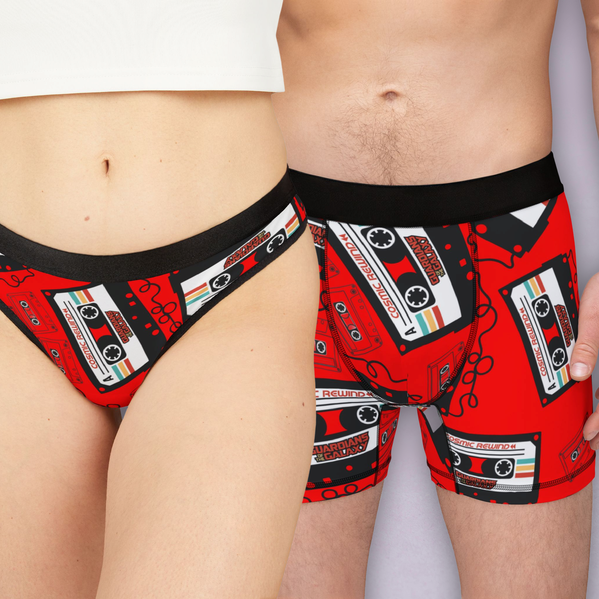 Couples matching  cosmic rewind cassette underwear set boxer and thong