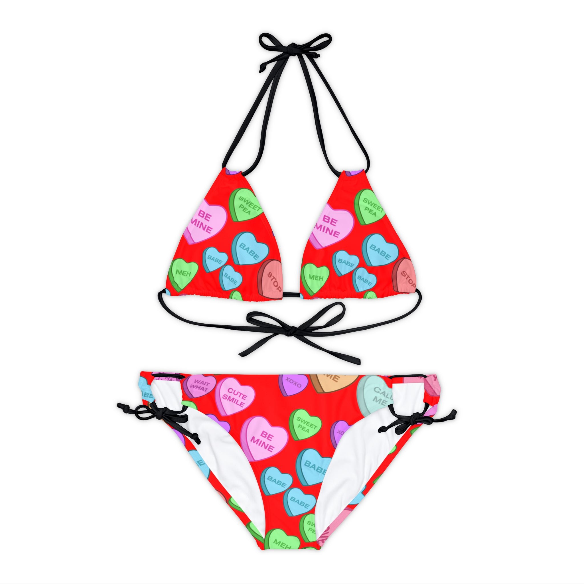 Strappy bikini set candy heart sweet valentine message red