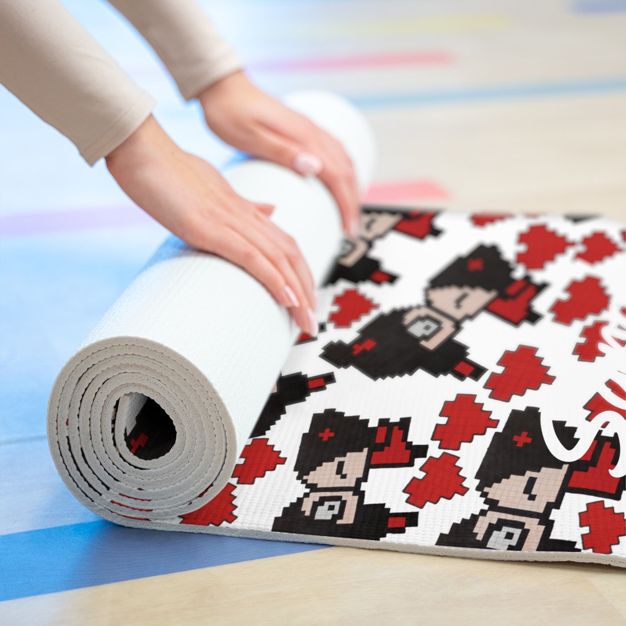 Custom name foam yoga mat pixel pucca kiss heart white