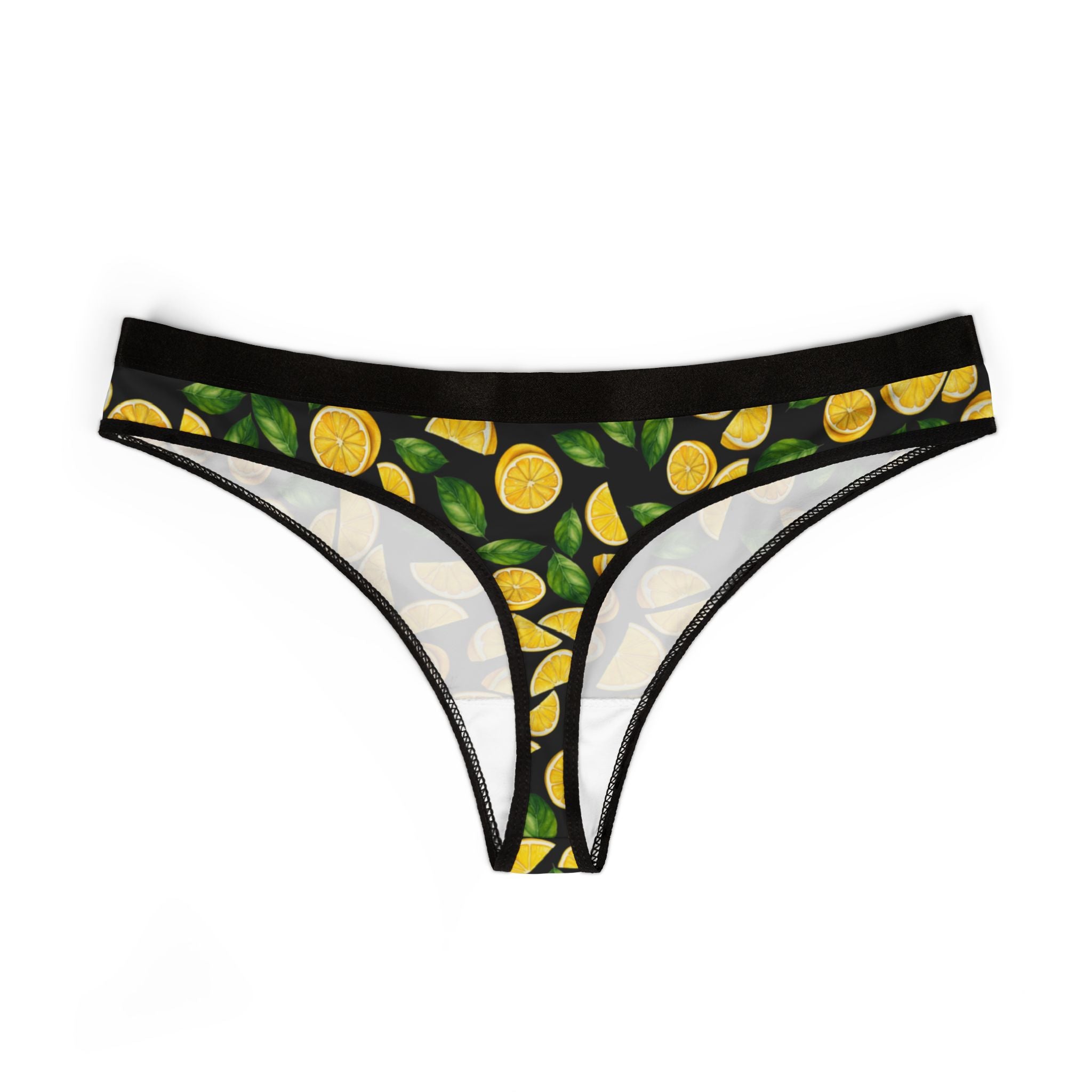 Women's thongs lemon and leaves black