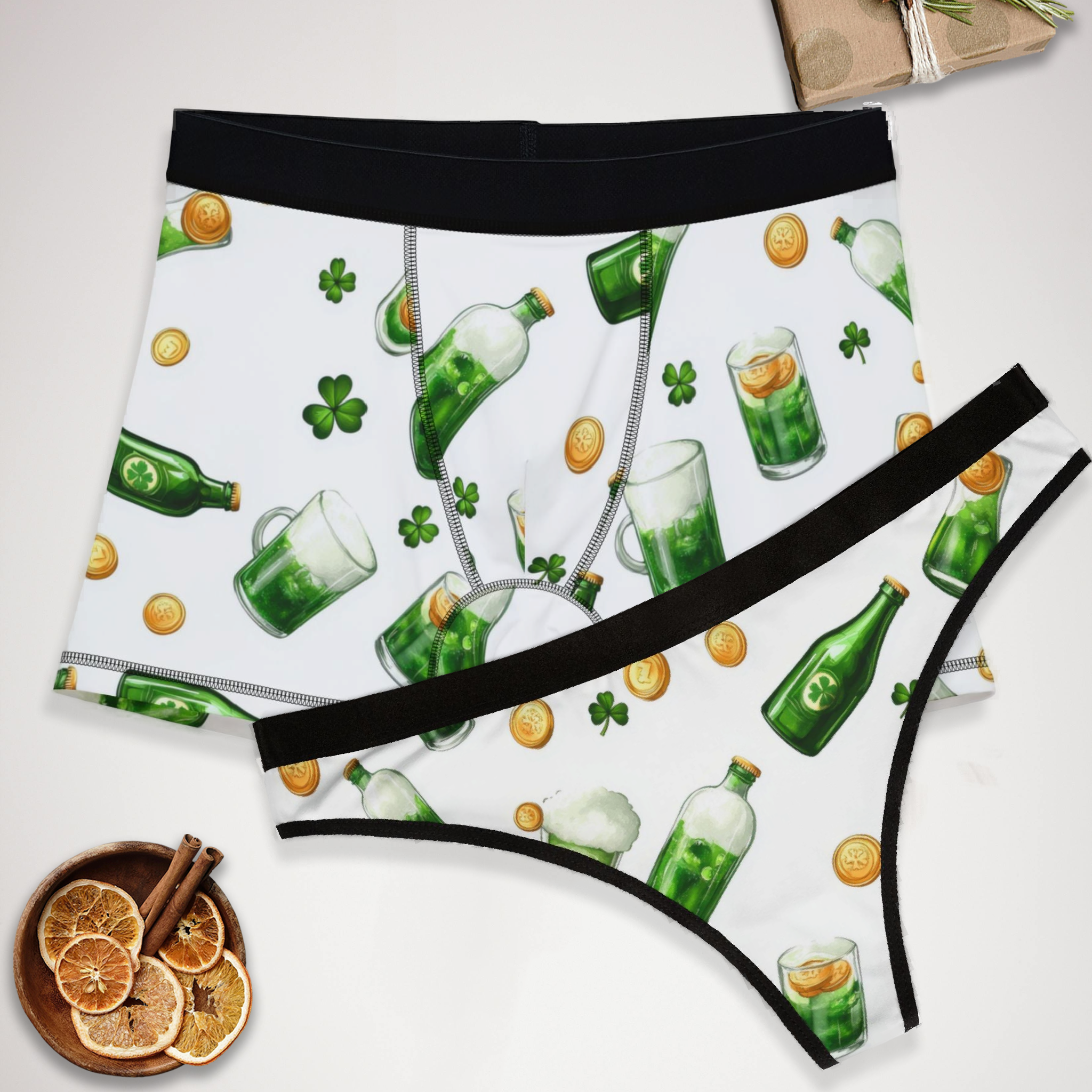 Matching underwear St Patricks Day Two for couples boxer & thong set