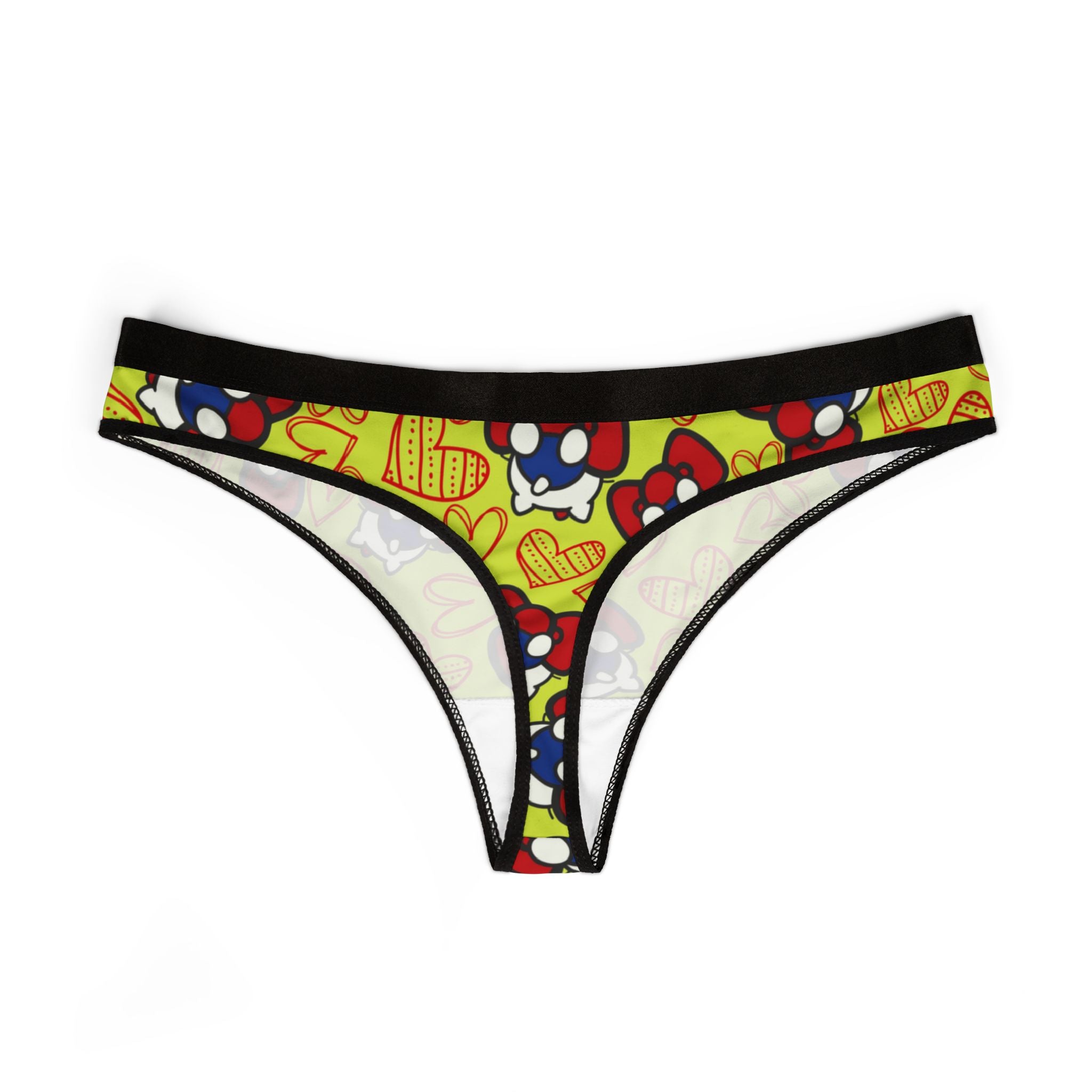 Women's thongs cherry kitty back heart yellow