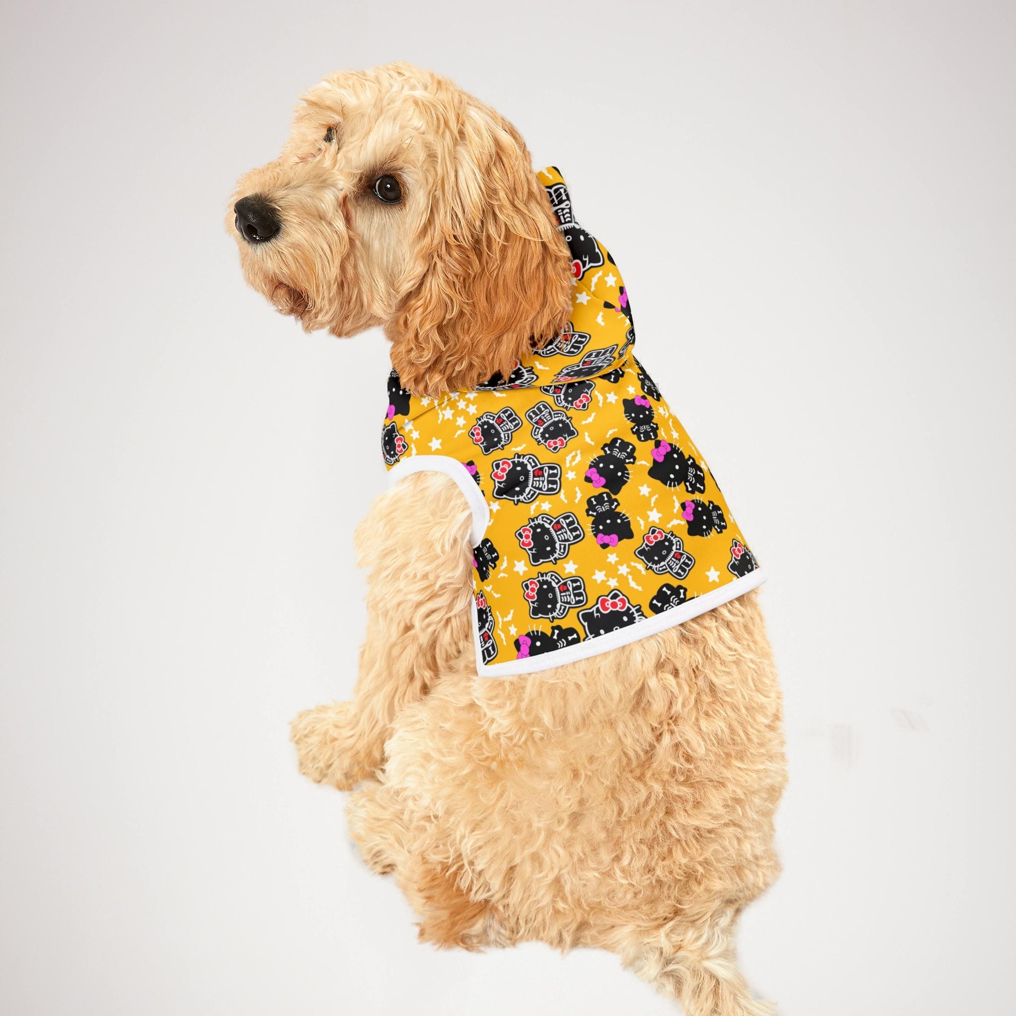 Pet hoodie kitty halloween bones yellow