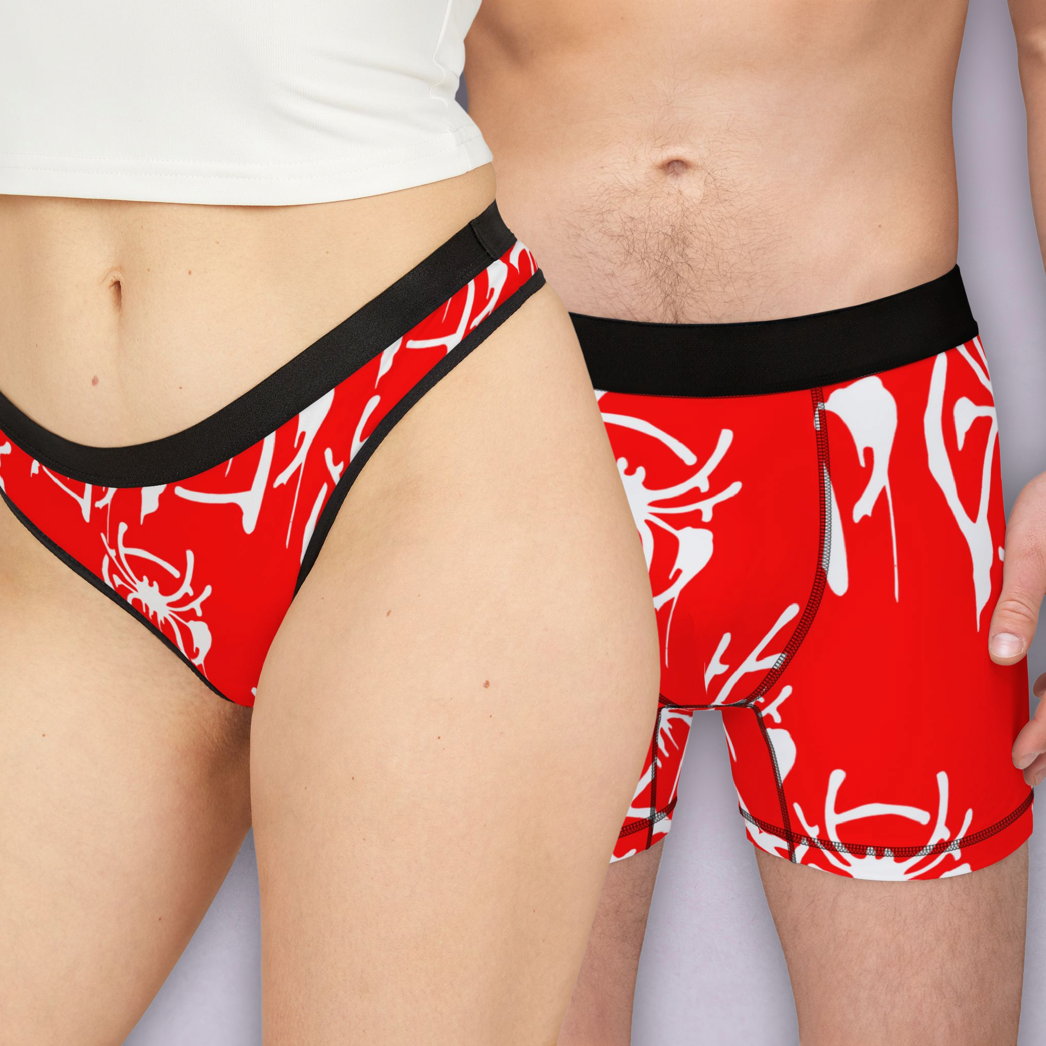 Couples matching  only spider web underwear set boxer and thong