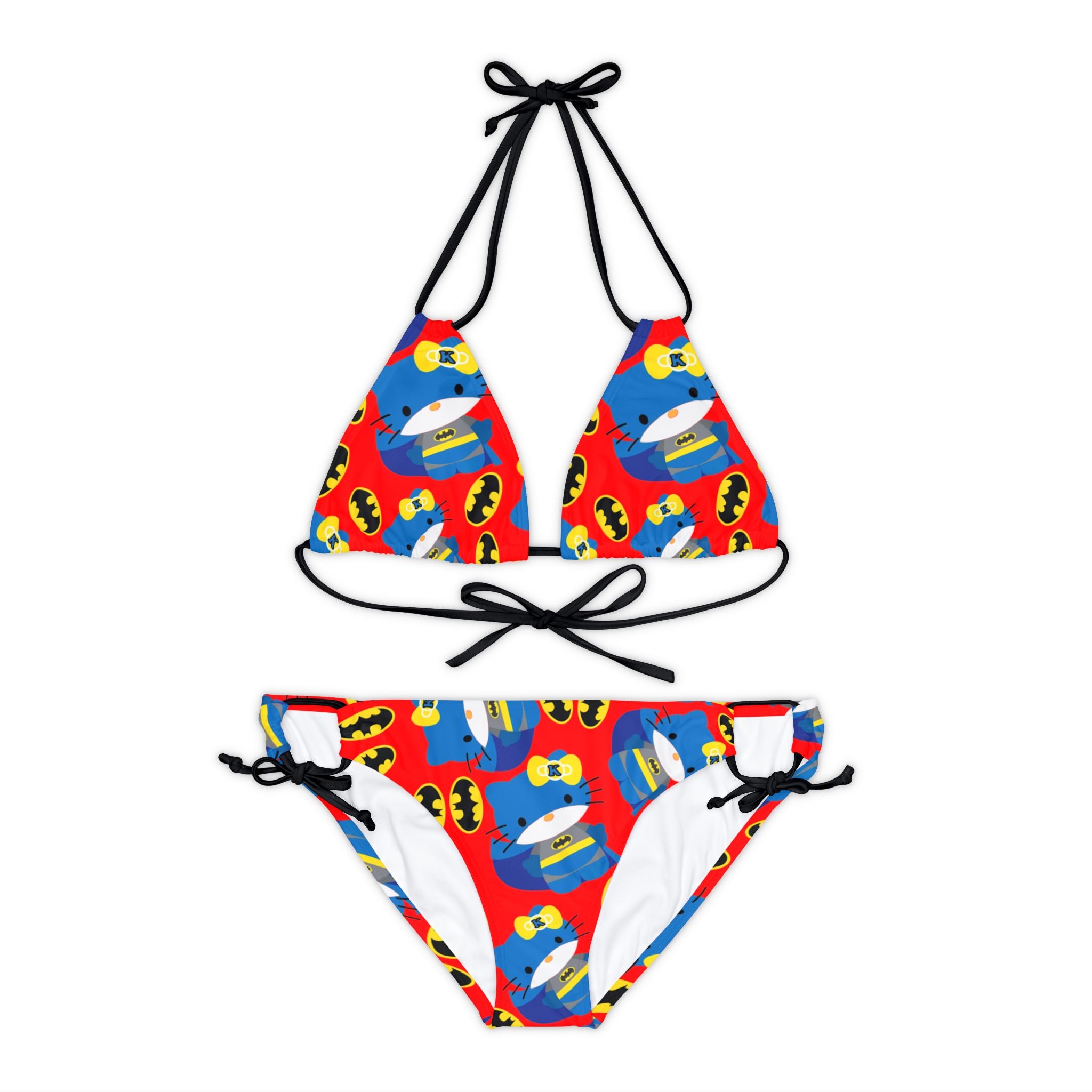 Strappy bikini set batman kitty logo red