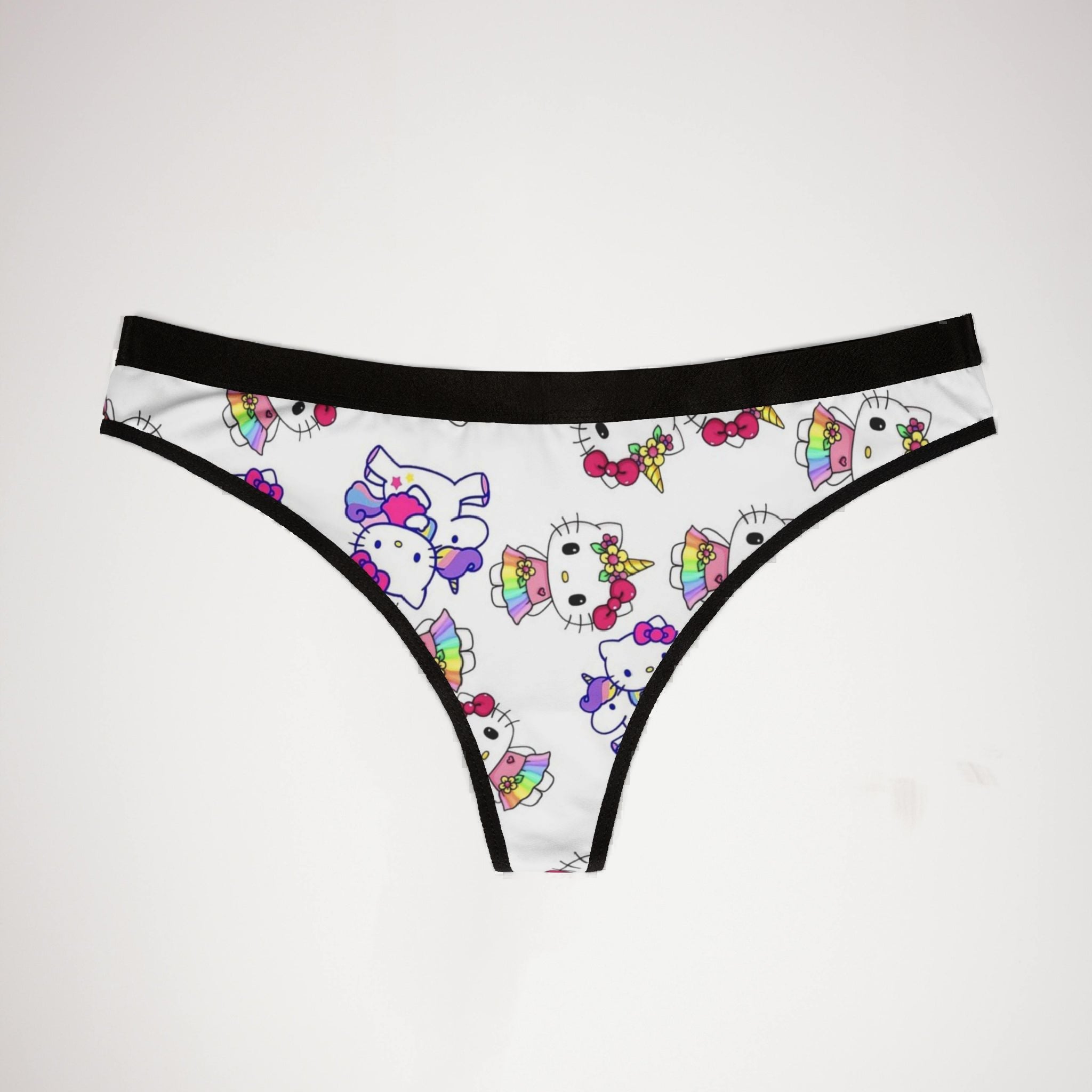 Women's thongs kitty unicorn rainbow valentine love white